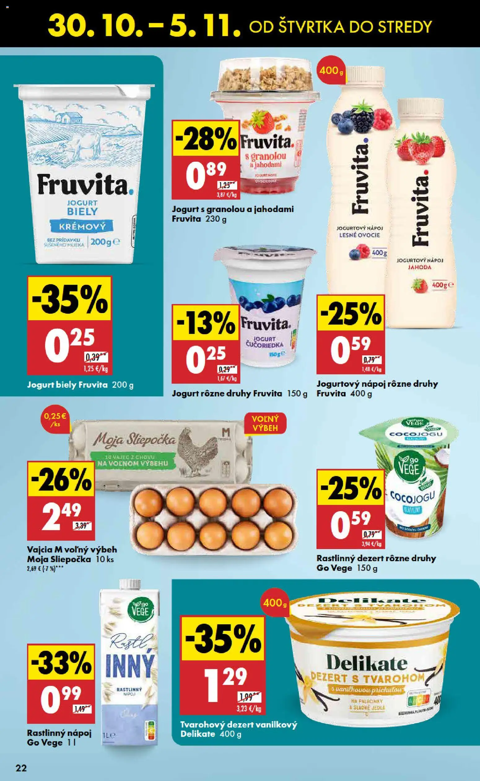 Nové Biedronka akcie – leták je platný od 30.10.2025 | Strana: 22 | Produkty: Jogurt, Vajcia, Biely jogurt, Ovocie