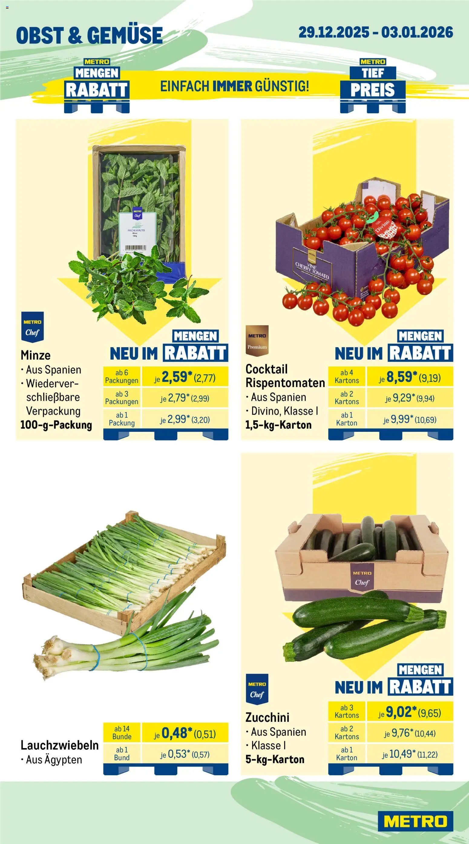 Metro Wochen-Angebote Gastro – gültig ab 29.12.2025 | Seite: 8 | Produkte: Gemüse, Obst, Zucchini