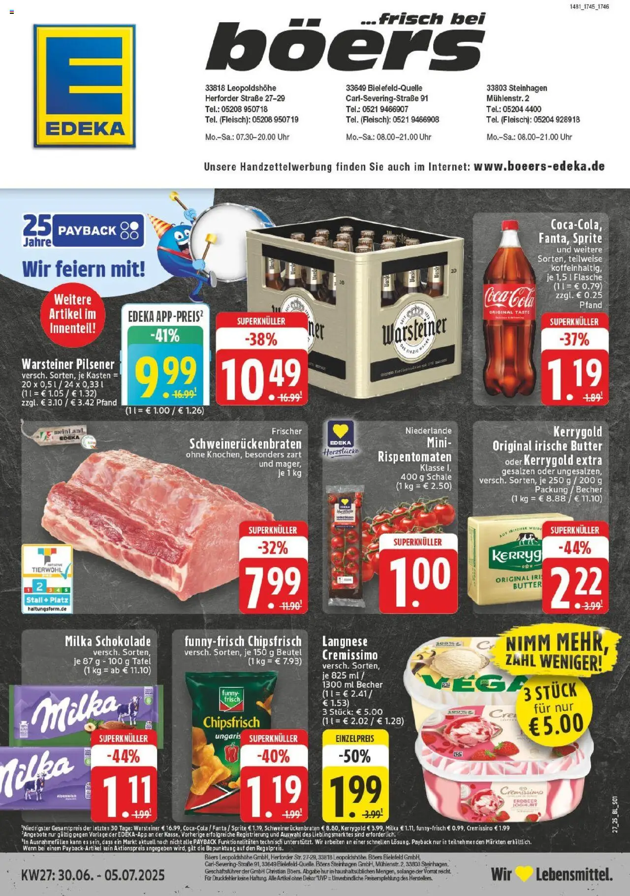 Edeka prospekt Bielefeld	 - gültig ab dem 29.06.2025 | Seite: 1 | Produkte: Coca cola, Milka schokolade, Milka, Fleisch