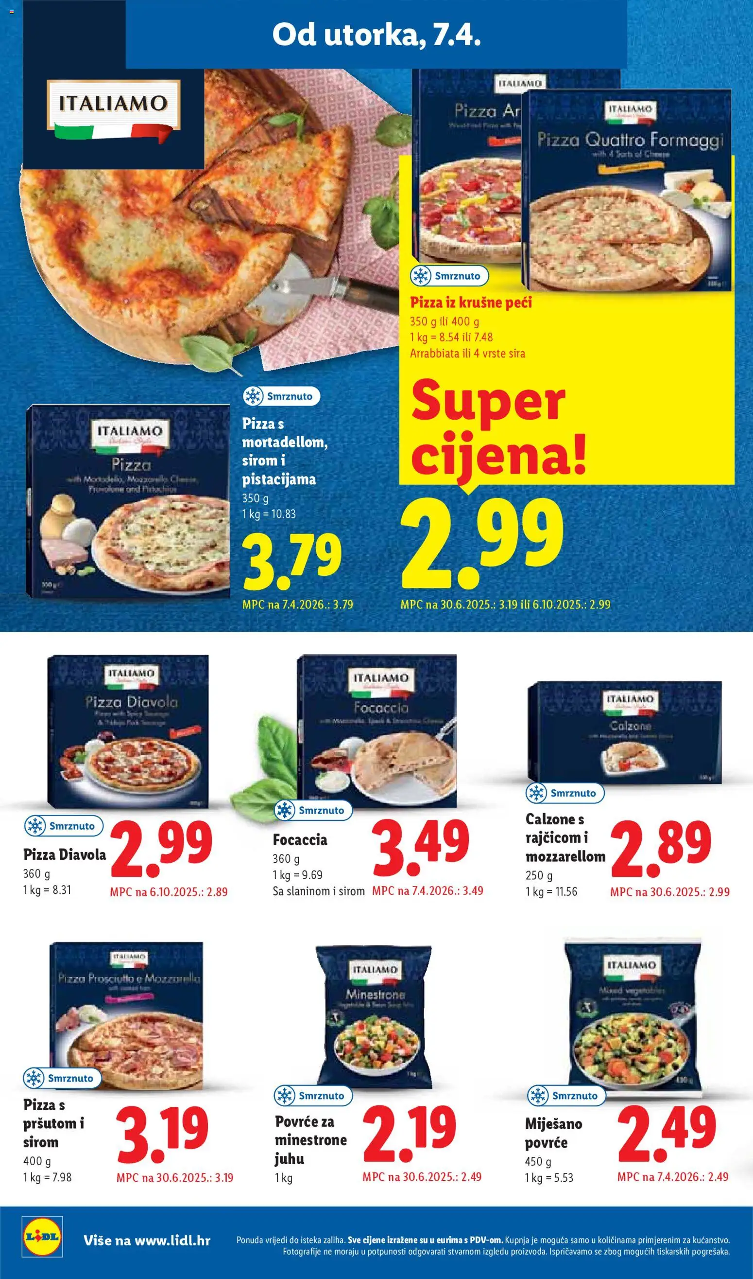 Lidl katalog | vrijedi od 07.04.2026 | Stranica: 16 | Proizvodi: Mozzarella, Pizza, Povrće, Smrznuto povrće