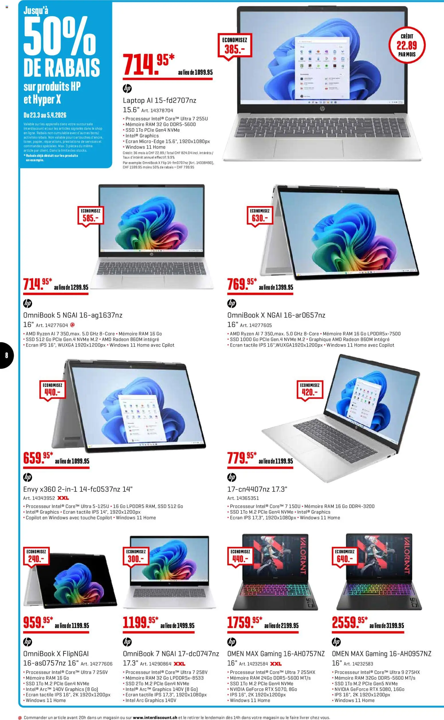 Interdiscount aktionen FR – gültig ab 23.03.2026 | Seite: 8 | Produkte: Laptop, HP