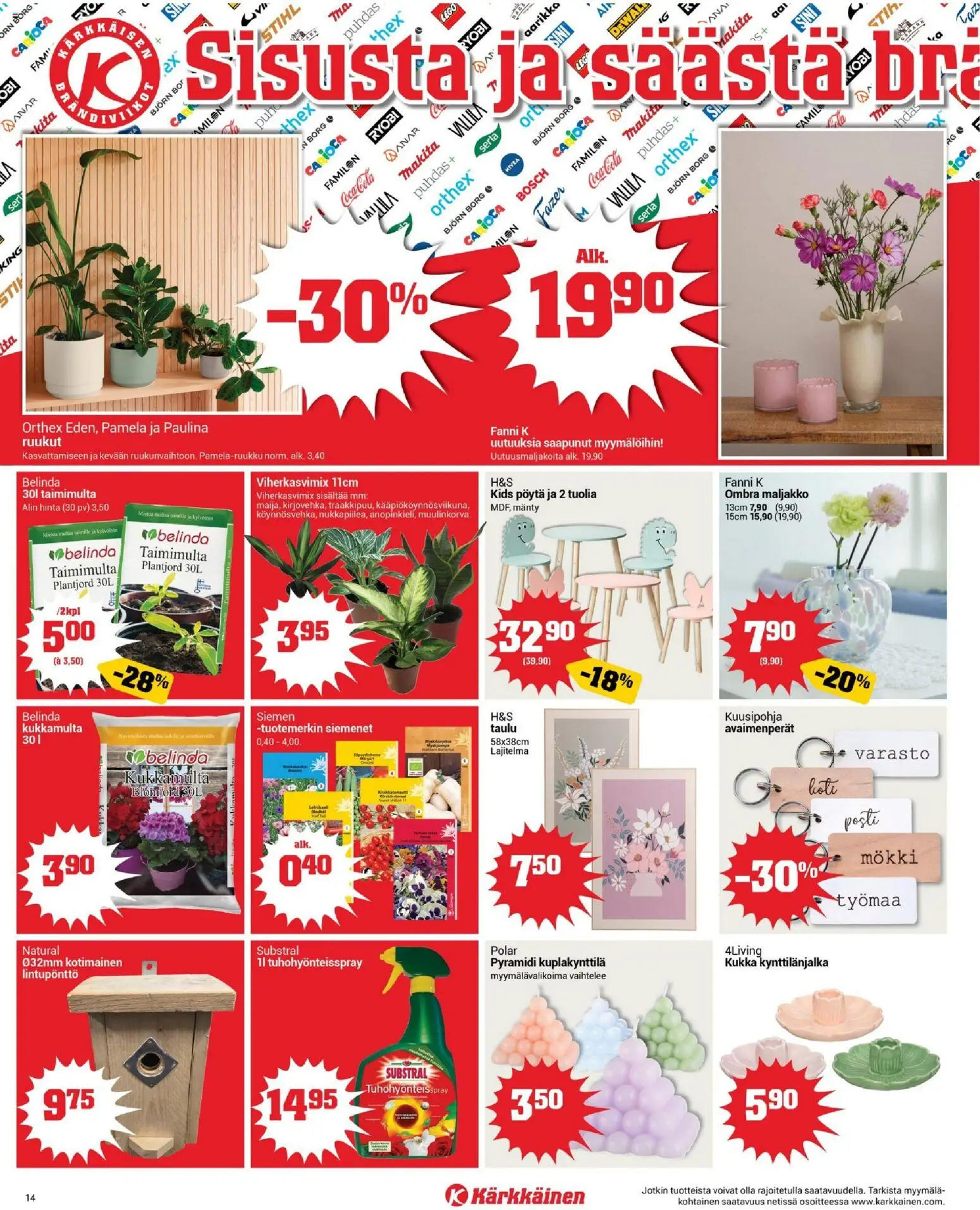 Kärkkäinen tarjoukset – voimassa 04.01.2026 alkaen | Sivu: 14 | Tuotteet: Siemenet, Pöytä, Maljakko, Taulu