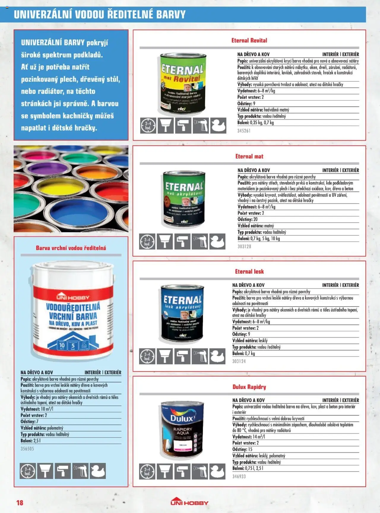 Uni Hobby katalog - Barvy 2025 od 23.05.2025 | Strana: 18 | Produkty: Plech, Hračky, Barvy