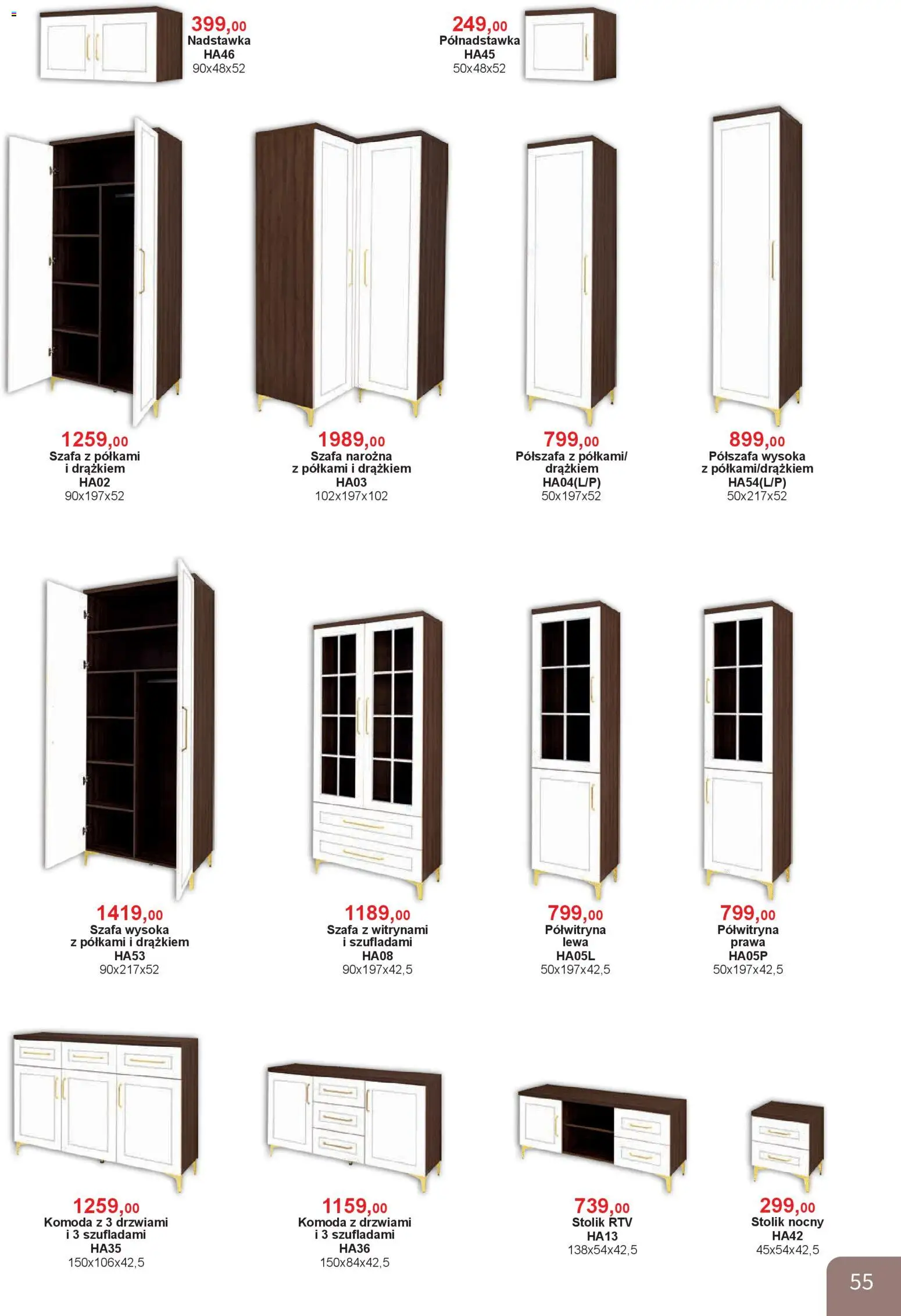 Bodzio Katalog od 01.01.2026 | Strona: 55 | Produkty: Szafa, Komoda, Stolik nocny, Szafa Narożna