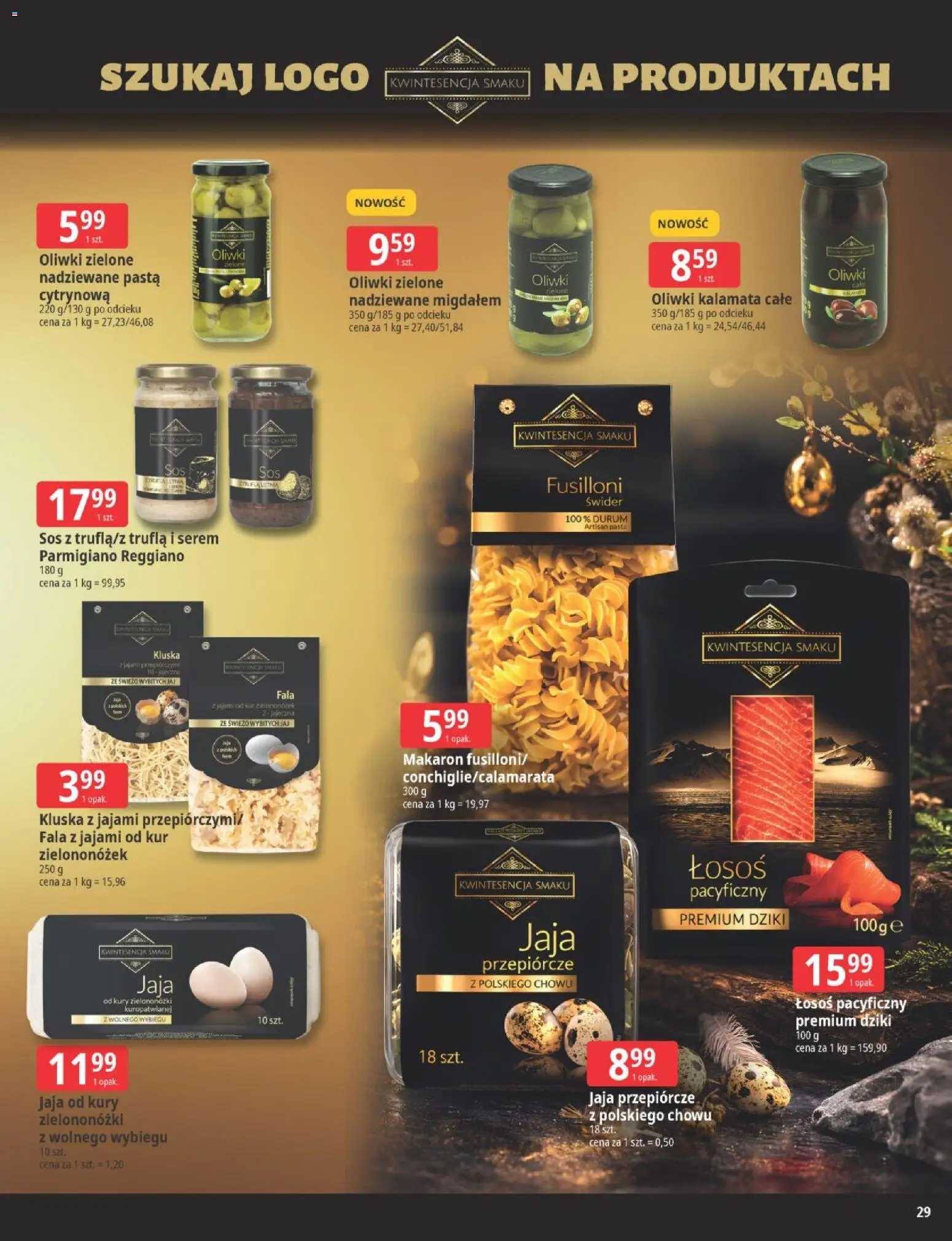 E.Leclerc gazetka - Wielkanoc od 24.03.2026 | Strona: 29 | Produkty: Oliwki zielone, Łosoś, Makaron, Sos