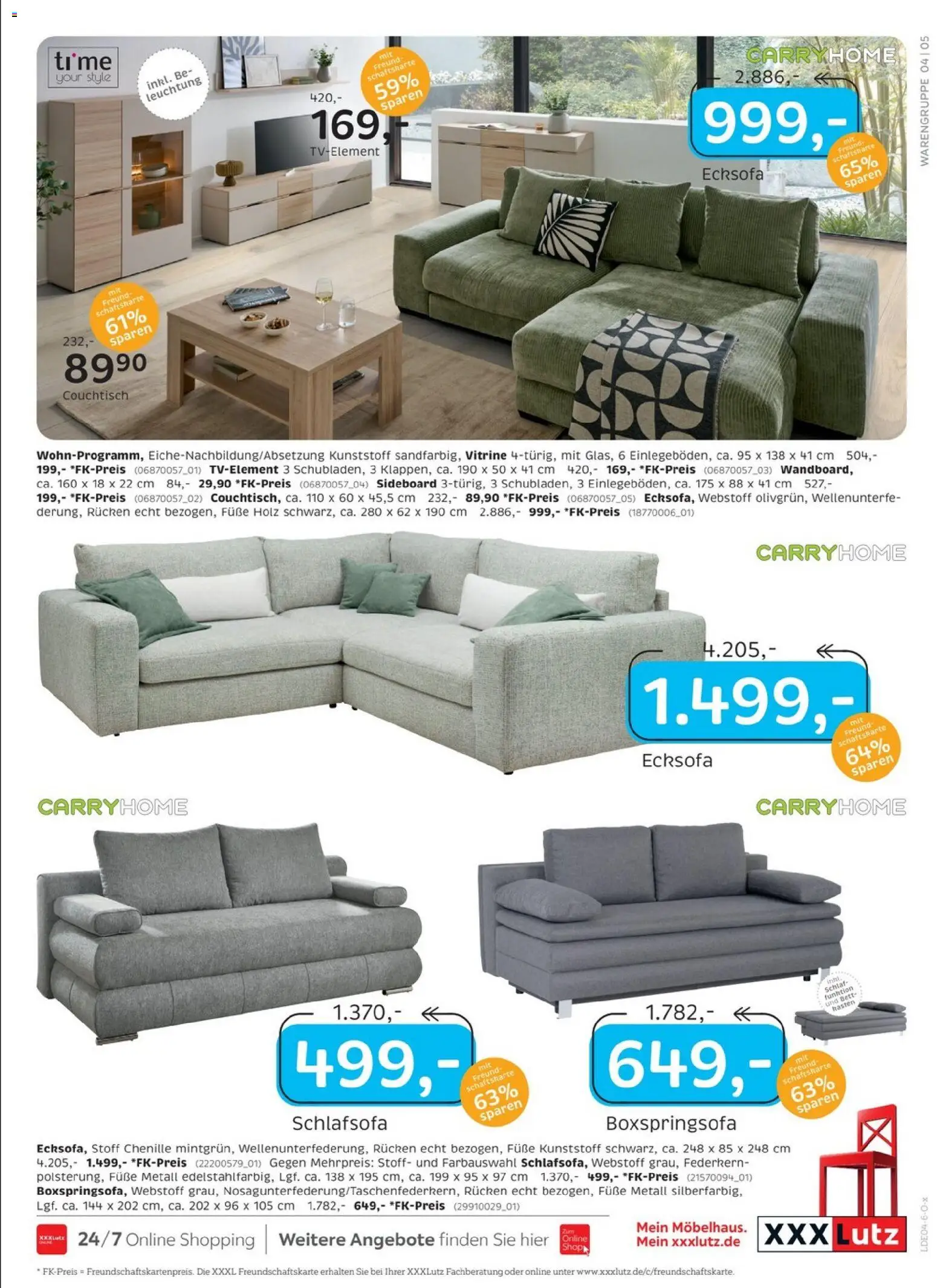 XXXLutz Restaurantgutscheine – gültig ab 09.04.2026 | Seite: 9 | Produkte: Sideboard, Schlafsofa, Bett, Couchtisch