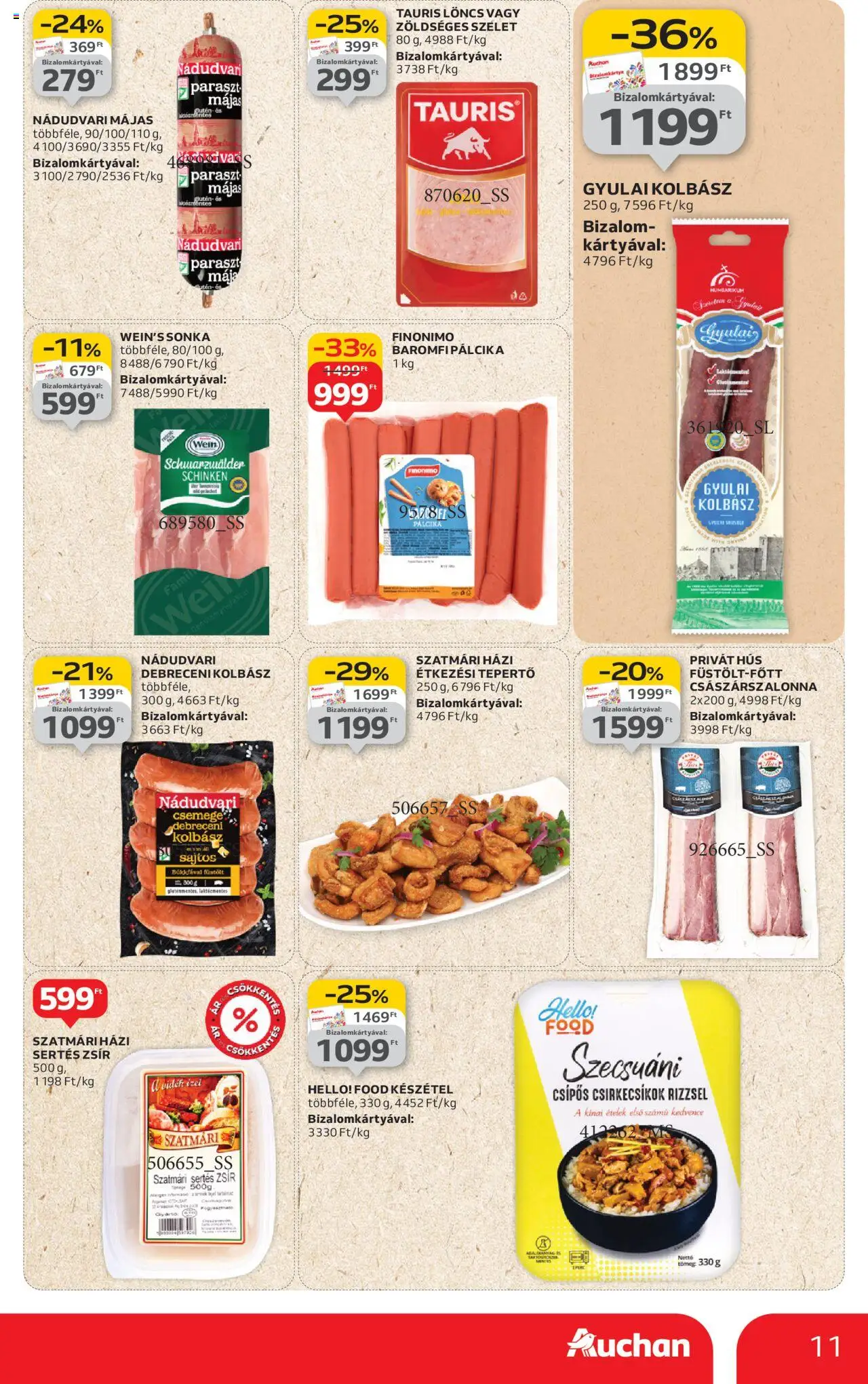 Auchan akciós ujság - amely érvényes a következő dátumtól: 28.08.2025 | Oldal: 11 | Termékek: PC, Kolbász, Debreceni, Császárszalonna