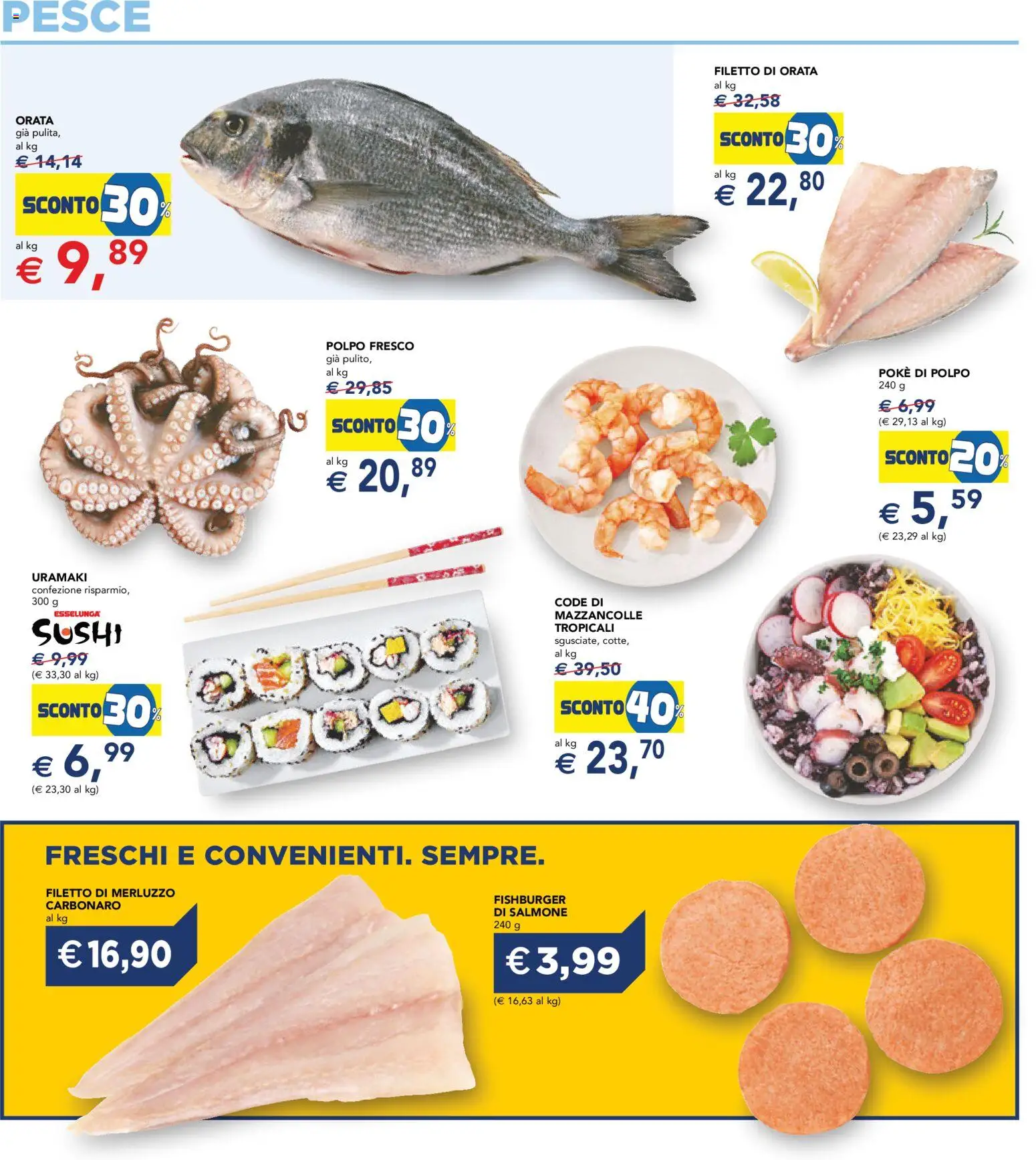 Volantino Esselunga S del 29.01.2026 | Pagina: 14 | Prodotti: Pesce, Polpo, Mazzancolle, Sushi