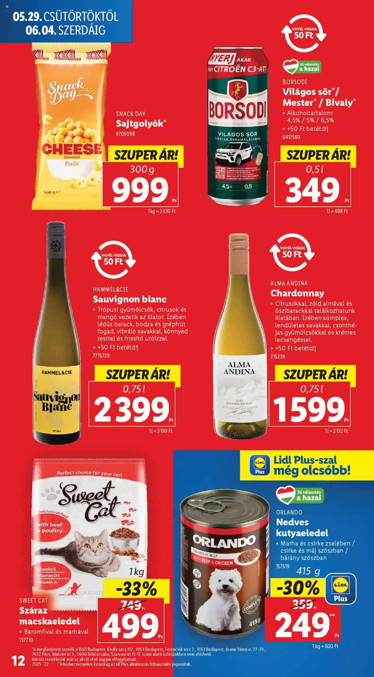 Lidl akciós ujság - amely érvényes a következő dátumtól: 29.05.2025 | Oldal: 12 | Termékek: Macskaeledel, Kutyaeledel, Alma, Mangó