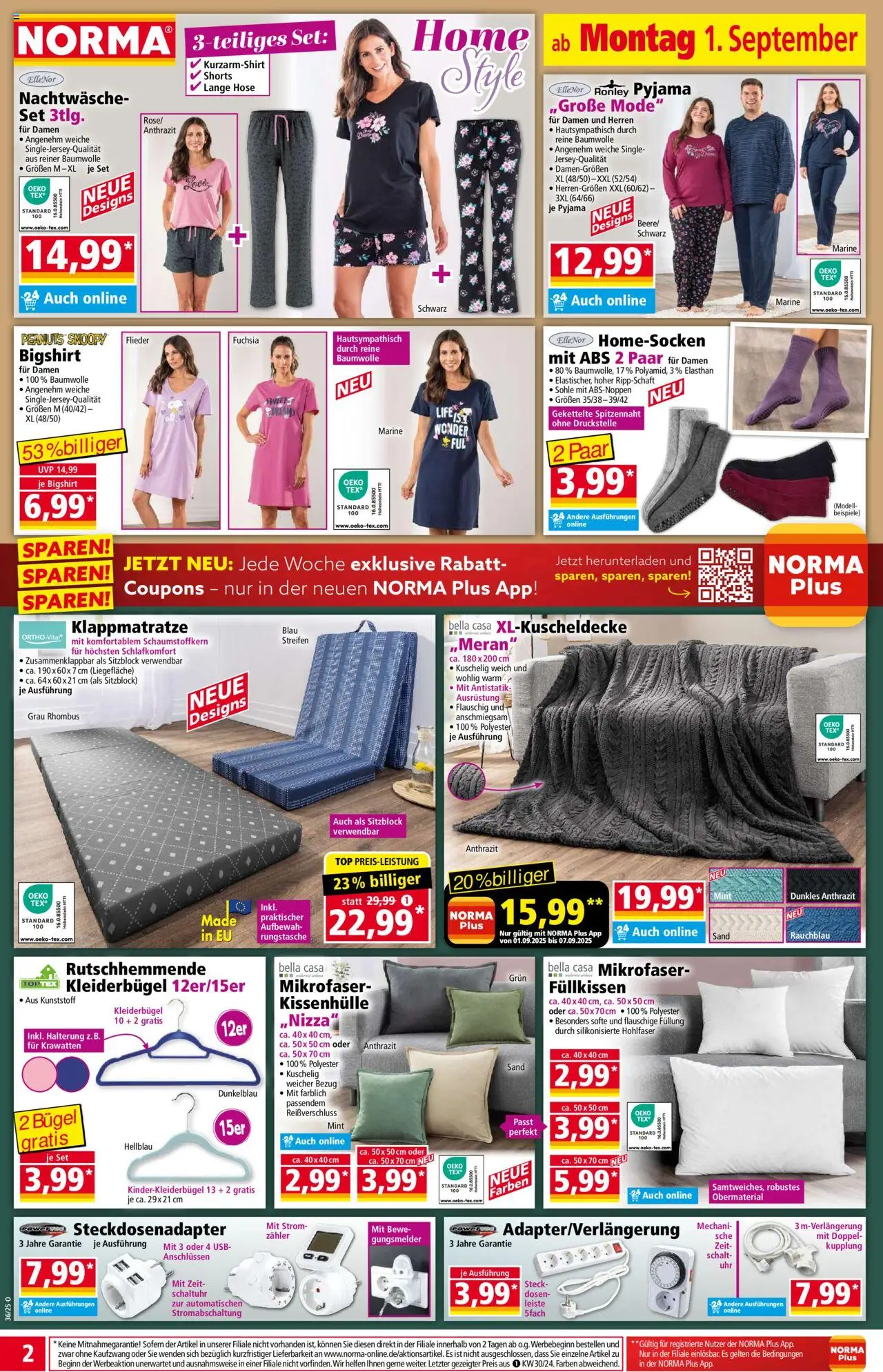 Norma Prospekt 	 - gültig ab dem 01.09.2025 | Seite: 2 | Produkte: USB, Kleiderbügel, Hose, Pyjama