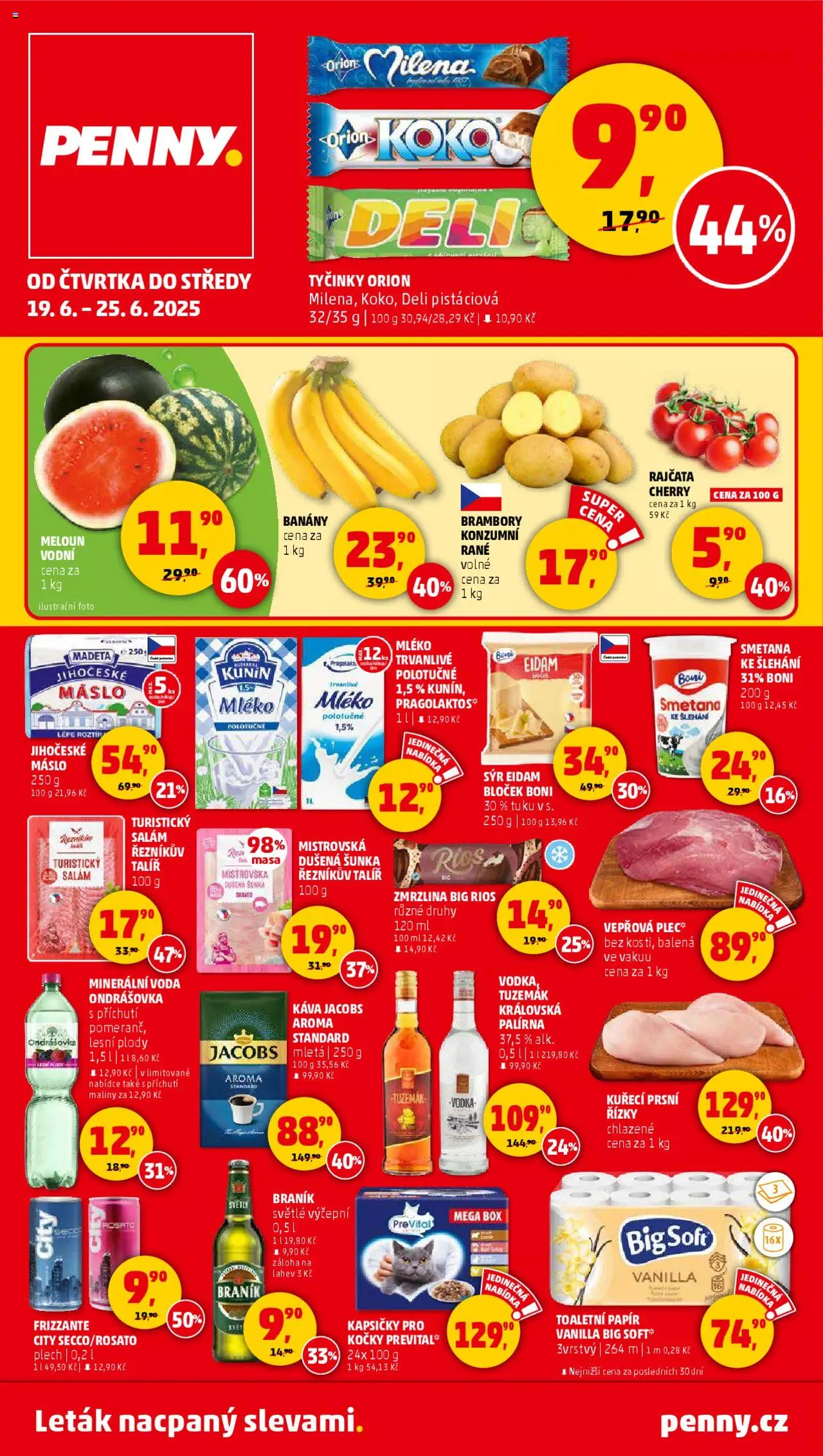 Penny Market leták - Čtvrtečník od 19.06.2025 | Strana: 1 | Produkty: Káva, Kuřecí prsní řízky, Maliny, Braník