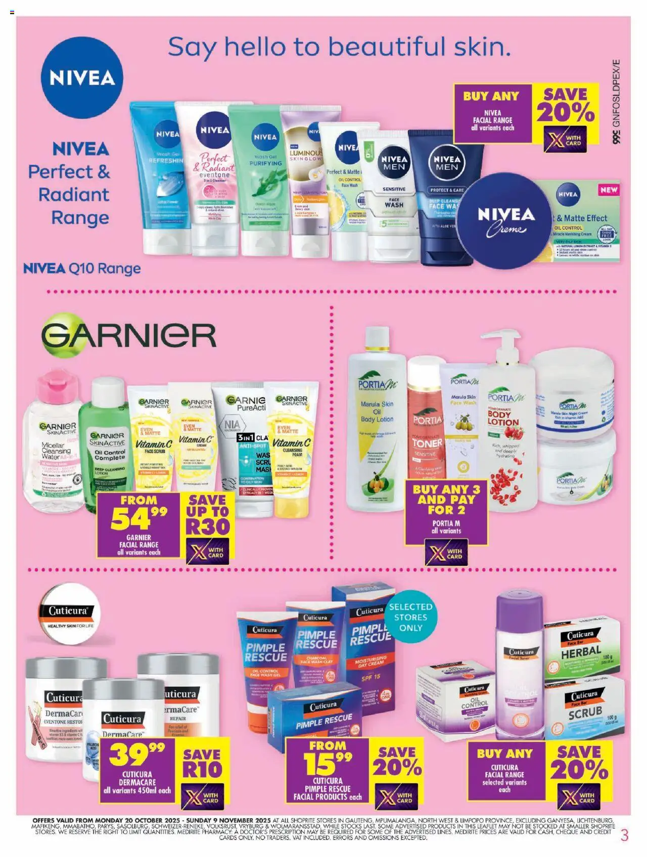 New Shoprite catalogue – valid from 20.10.2025 | Page: 3 | Products: Cream, Water, Lemon, Night cream