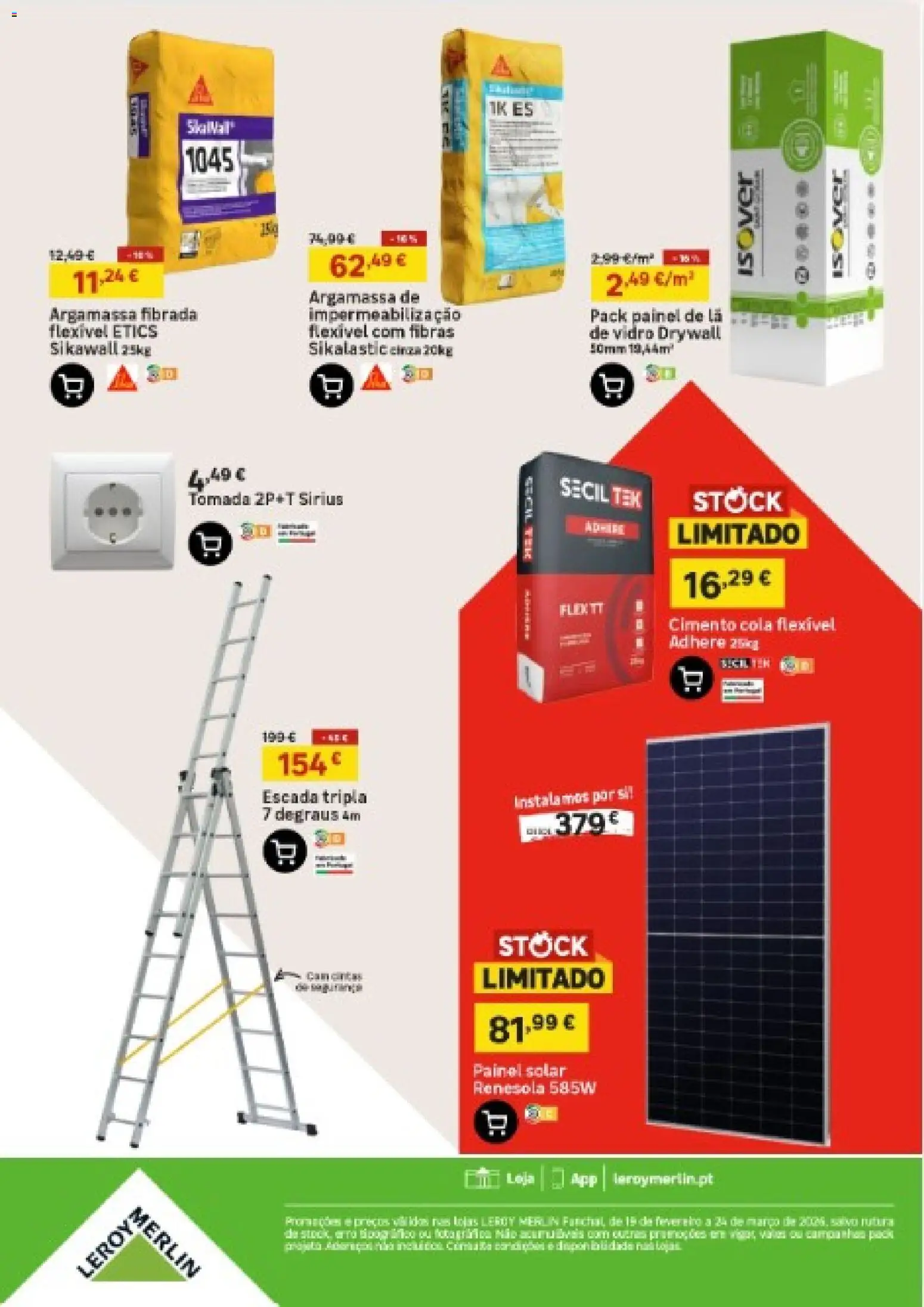 Leroy Merlin - Arquipélago da Madeira │ válido de 19.02.2026 | Página: 19 | Produtos: Escada, Argamassa, Tomada, Cimento