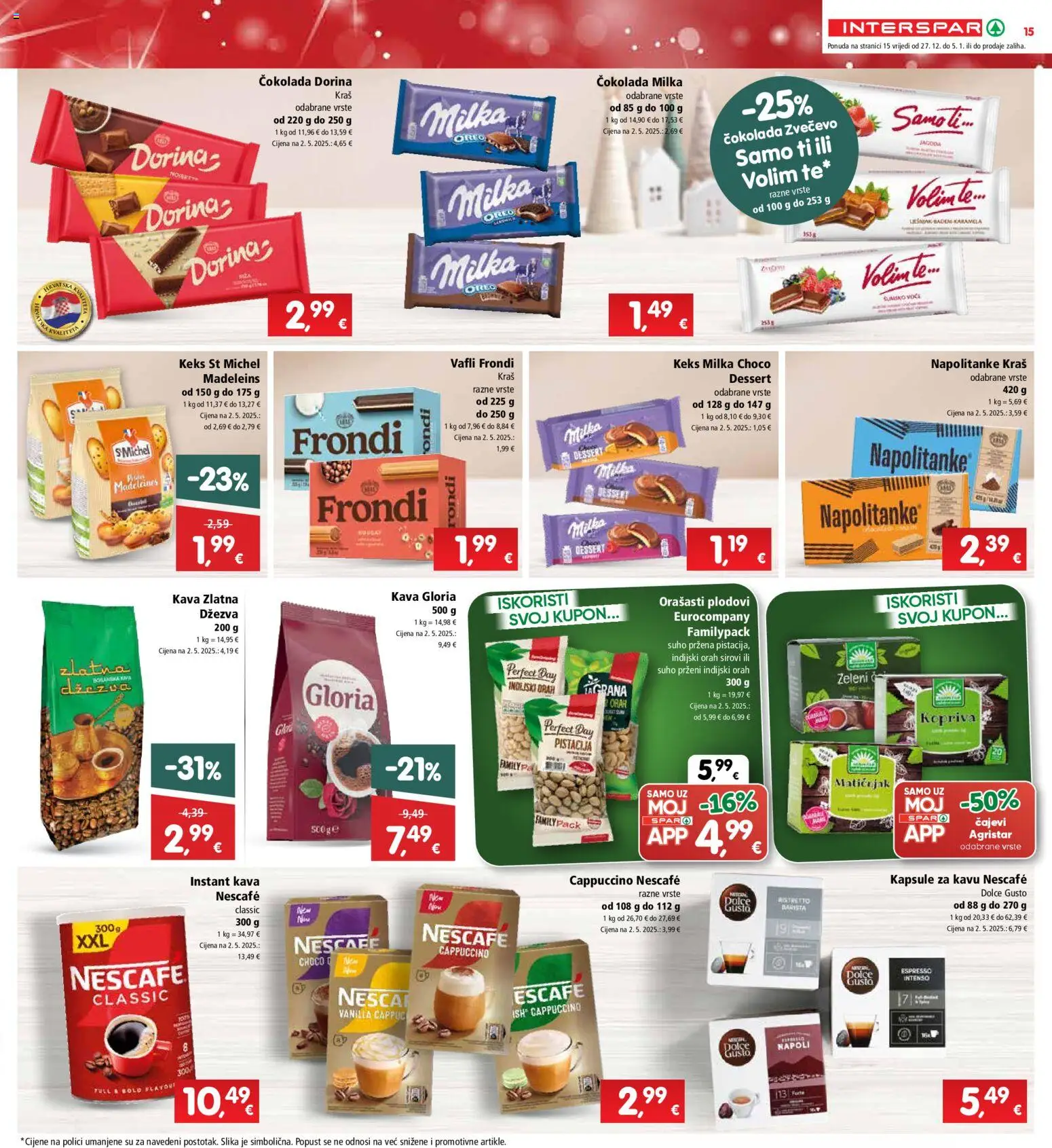 Interspar katalog | vrijedi od 27.12.2025 | Stranica: 15 | Proizvodi: Čokolada, Kapsule za kavu, Cappuccino, Indijski orah