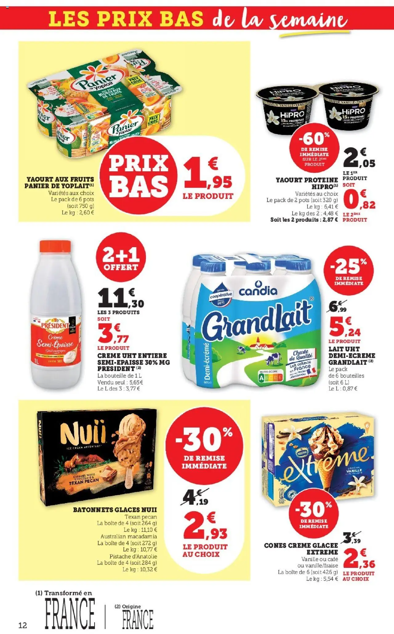 {H1} | Page: 12 | Produits: Glaces, Cônes, Lait, Café