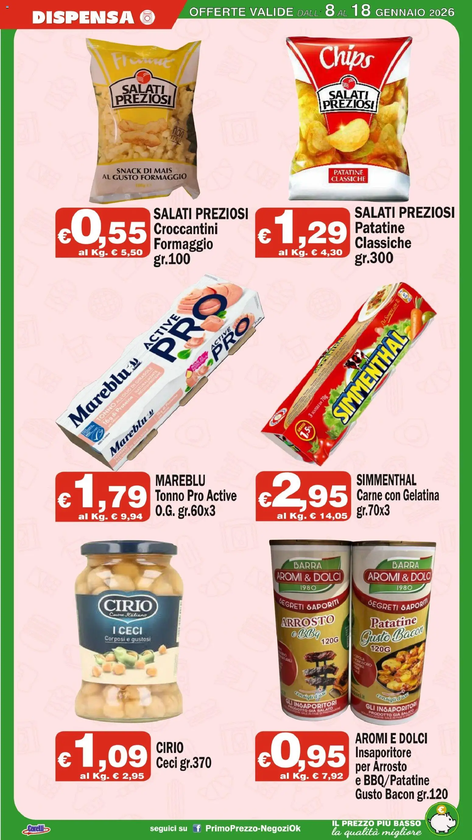Volantino Primo Prezzo del 08.01.2026 | Pagina: 8 | Prodotti: Patatine, Ceci, Formaggio, Olio