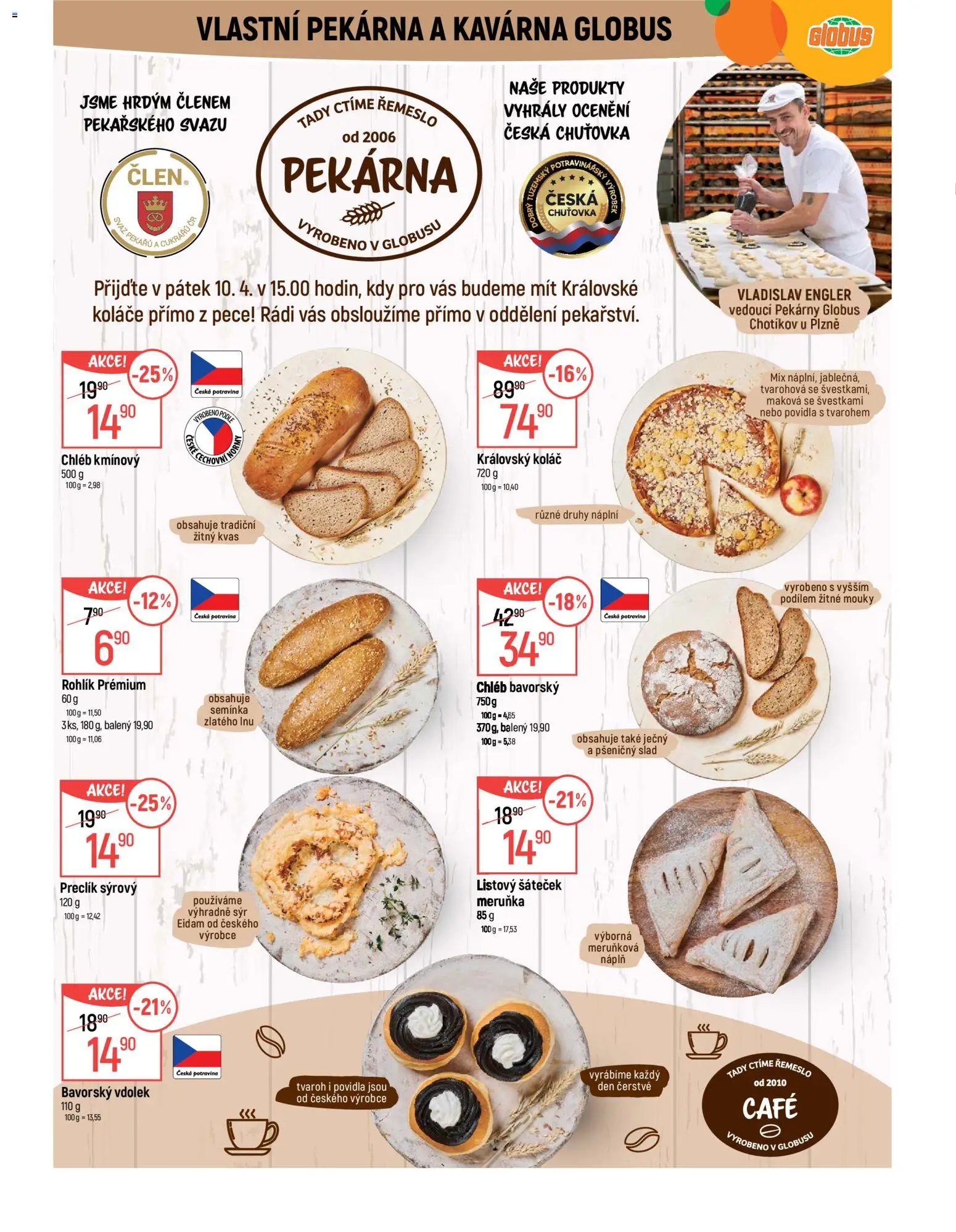 Globus leták - Plzeň od 08.04.2026 | Strana: 6 | Produkty: Chléb, Rohlík, Tvaroh, Pekárna