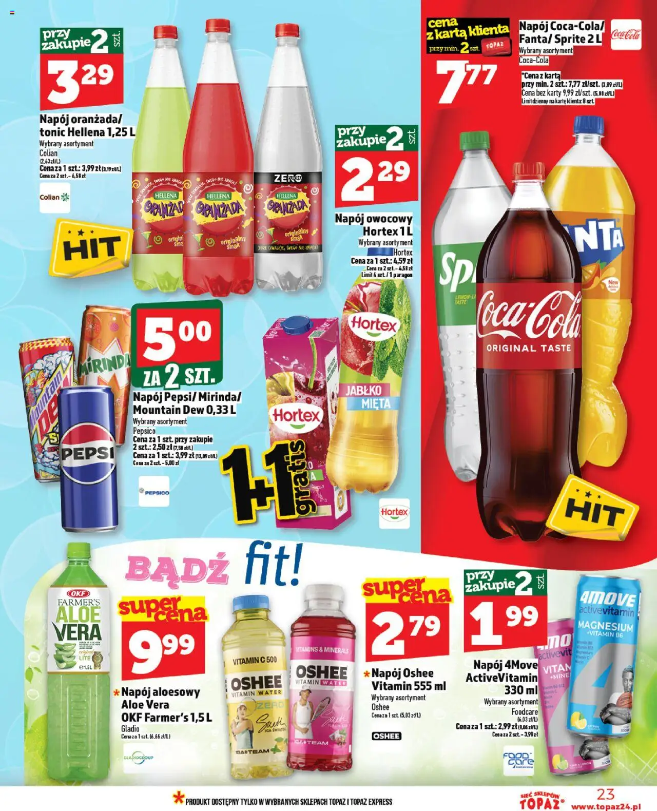 Topaz Gazetka od 07.08.2025 | Strona: 23 | Produkty: Napój aloesowy, Pepsi, Sprite, Mięta