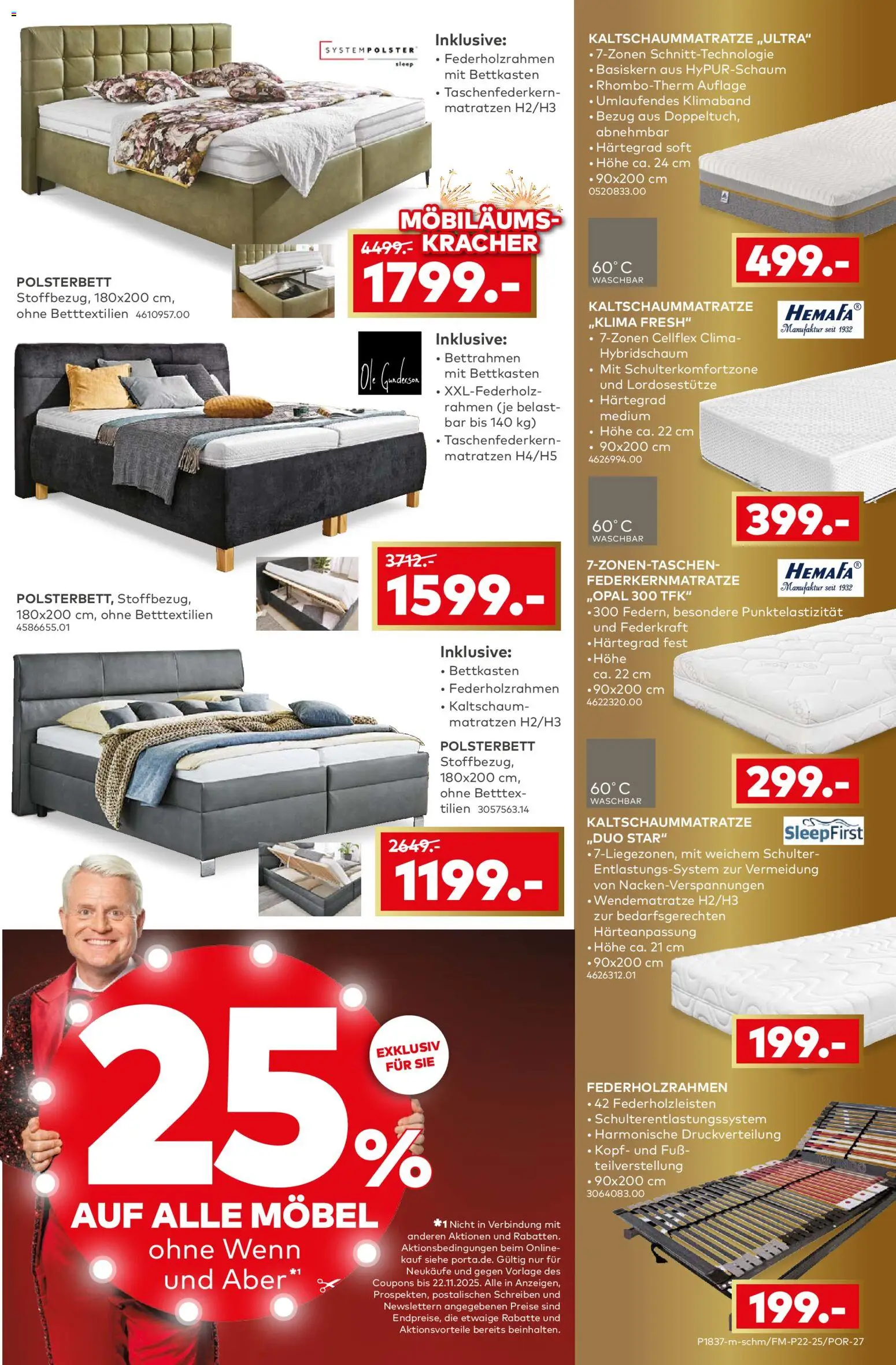 Porta! Jetzt Möbeltrends entdecken und 25% Möbiläumsrabatt auf ALLE Möbel sichern - Aachen – gültig ab 10.11.2025 | Seite: 11 | Produkte: Polsterbett