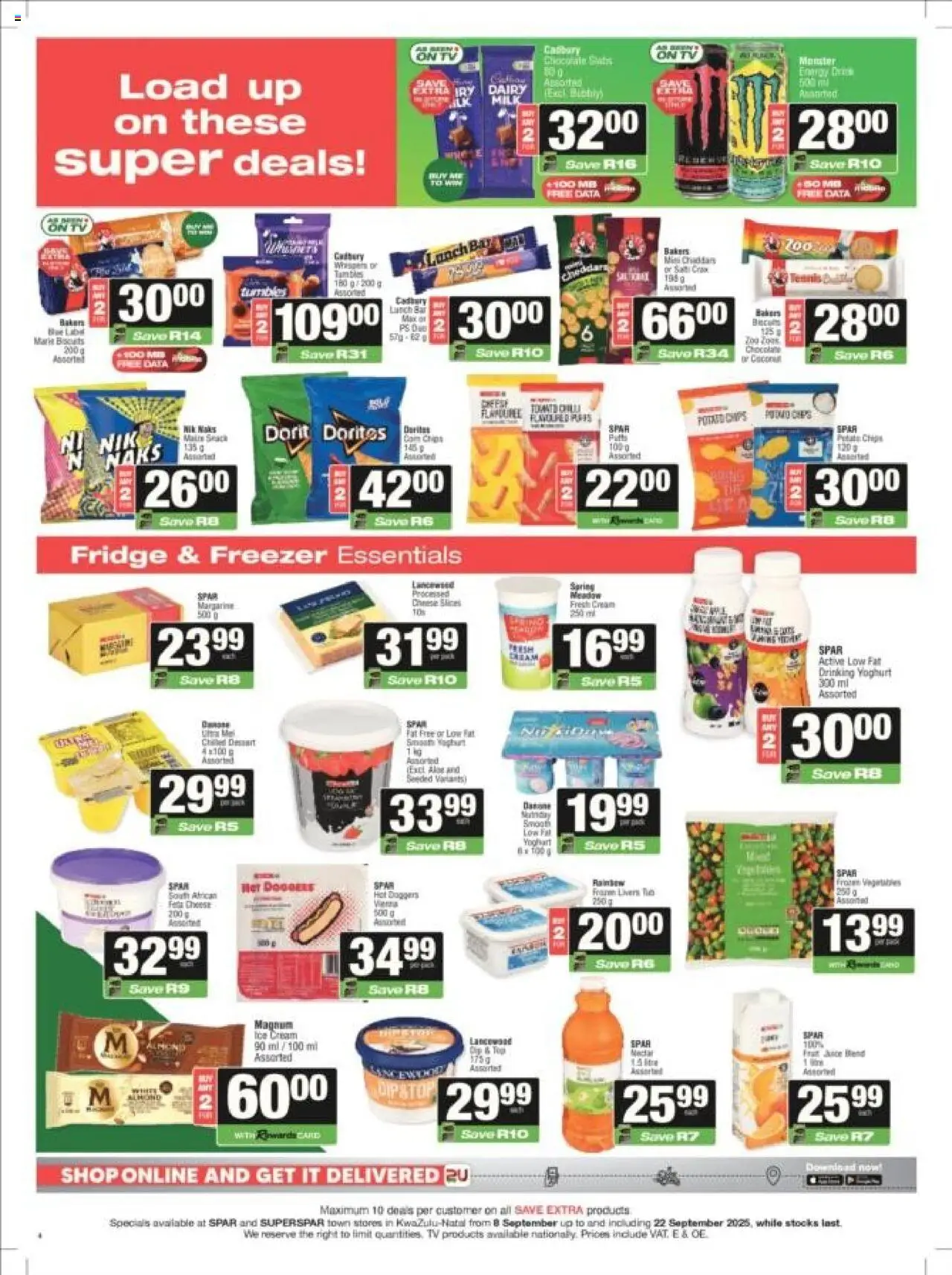 New Superspar catalogue – valid from 08.09.2025 | Page: 4 | Products: Freezer, TV, Fridge, Cream