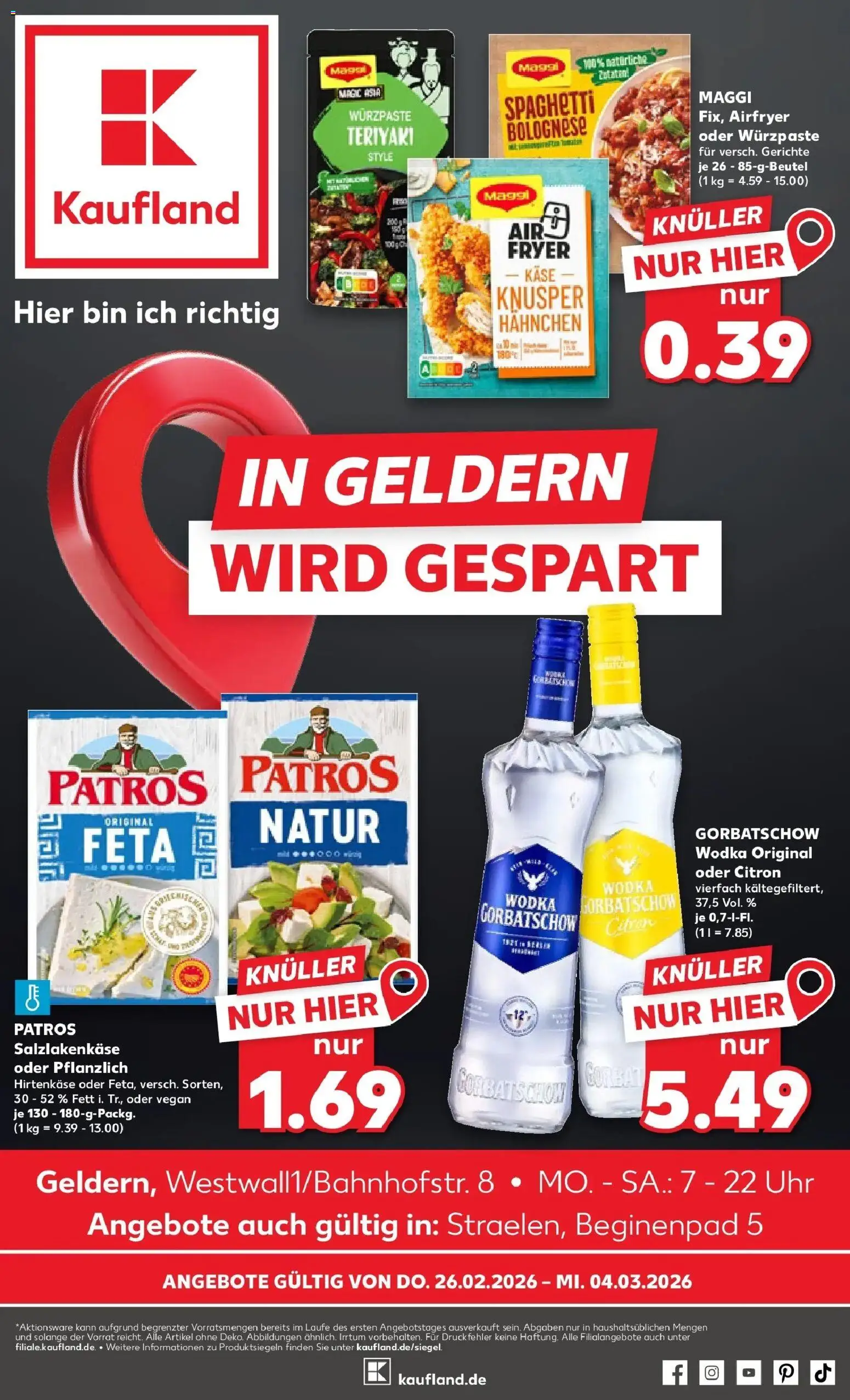 Kaufland prospekt Straelen	 – gültig ab 26.02.2026 | Seite: 1 | Produkte: Hahnchen, Maggi, Feta, Uhr