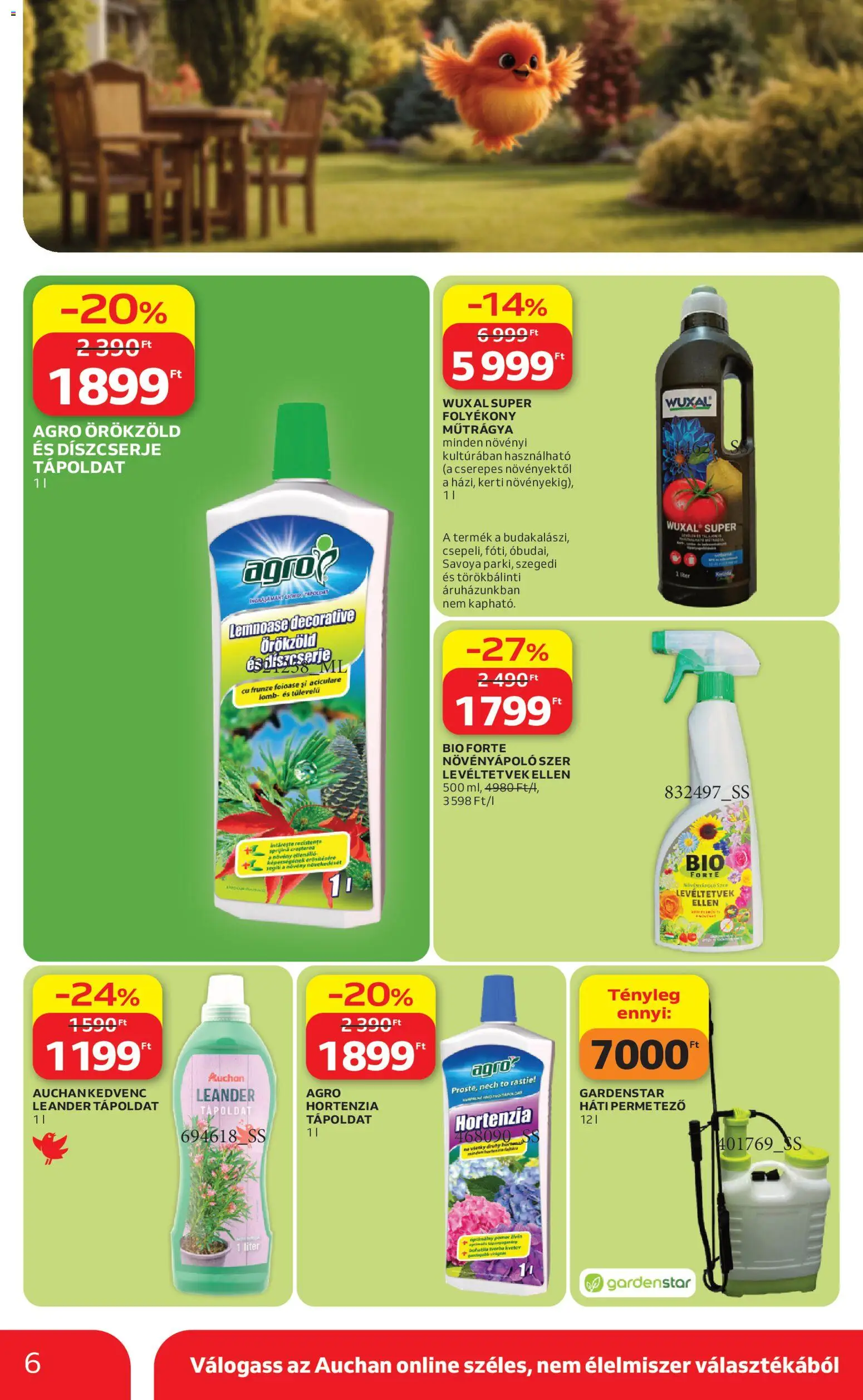 Auchan akciós ujság - amely érvényes a következő dátumtól: 16.04.2026 | Oldal: 6 | Termékek: Hortenzia, Permetező, Tápoldat