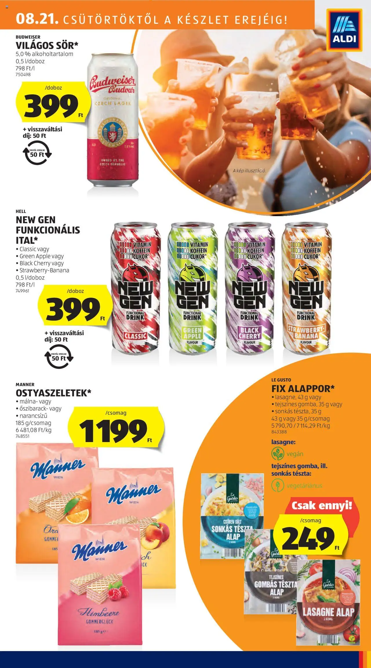 Aldi akciós ujság - amely érvényes a következő dátumtól: 21.08.2025 | Oldal: 17 | Termékek: Őszibarack, Budweiser, Tészta, Lasagne