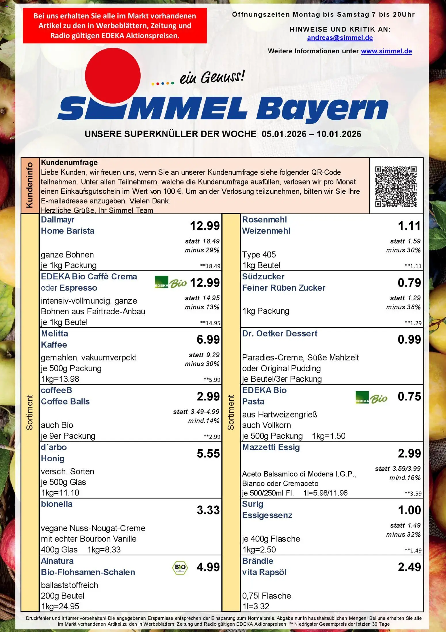 Simmel - Bayern – gültig ab 05.01.2026 | Seite: 1 | Produkte: Weizenmehl, Pudding, Dallmayr, Bourbon