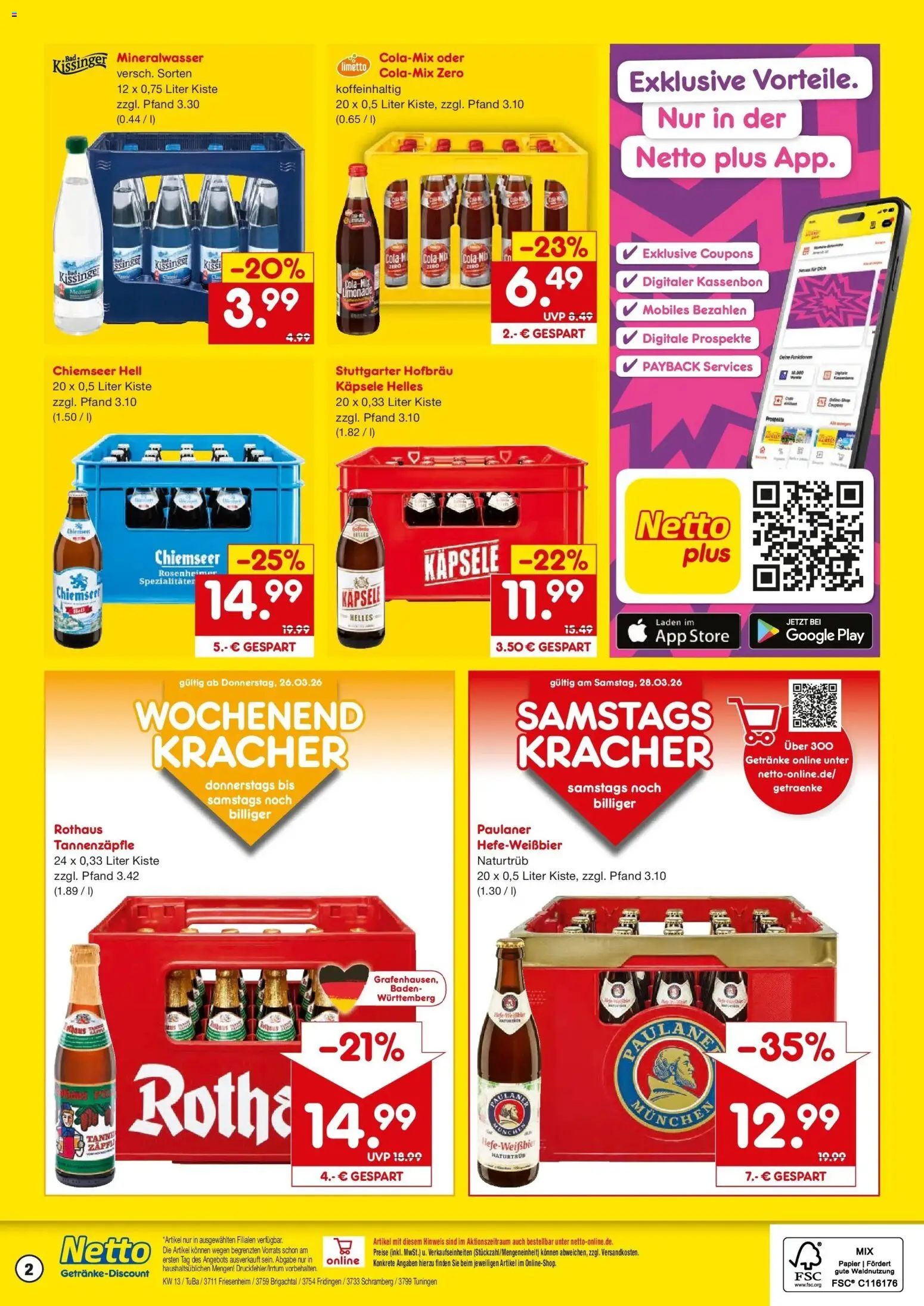 Netto Marken-Discount Prospekt Friesenheim	 – gültig ab 23.03.2026 | Seite: 2 | Produkte: Cola, Limonade, Mineralwasser, Paulaner