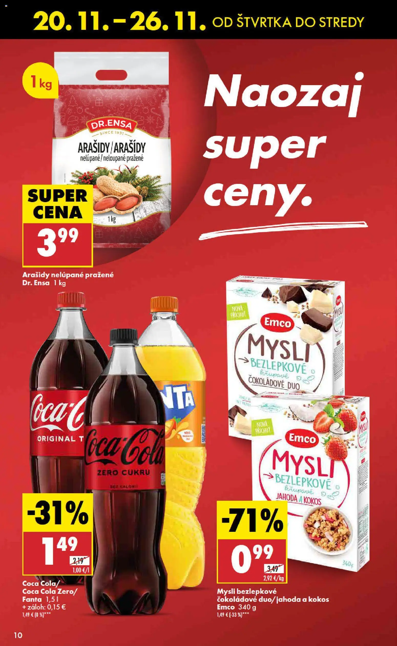 Nové Biedronka akcie – leták je platný od 20.11.2025 | Strana: 10 | Produkty: Fanta, Coca cola, Cola, Arašidy