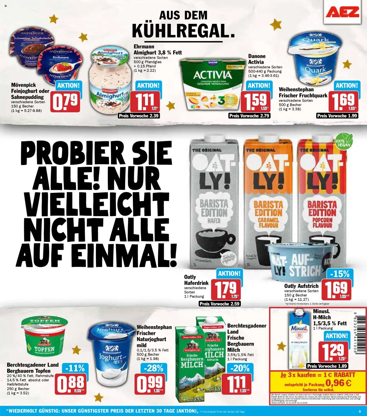 AEZ Prospekt 	 – gültig ab 01.12.2025 | Seite: 9 | Produkte: Activia, Quark, Milch, Oatly