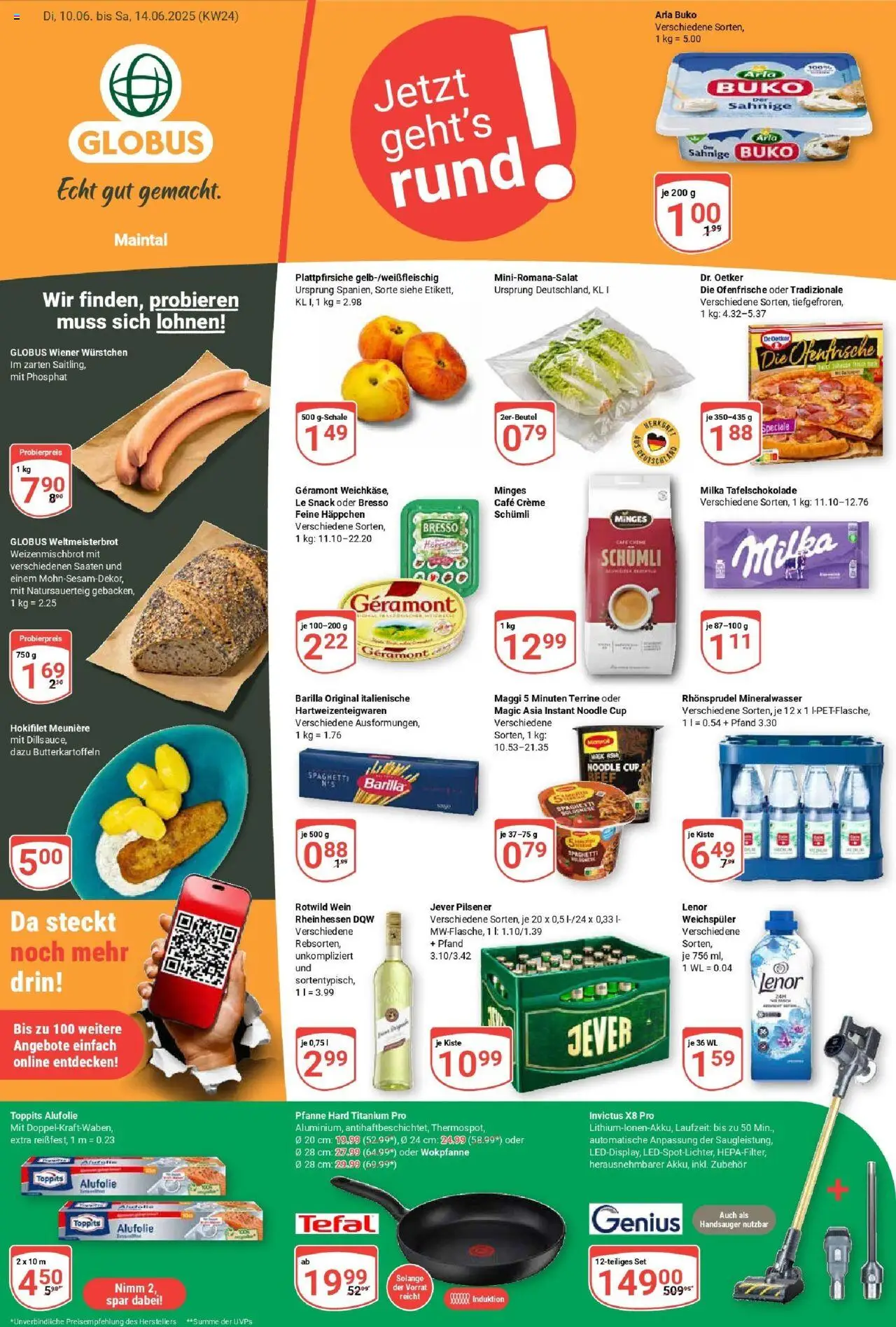 Globus prospekt Maintal-Dörnigheim	 - gültig ab dem 08.06.2025 | Seite: 1 | Produkte: Wiener wurstchen, Mineralwasser, Arla buko, Jever