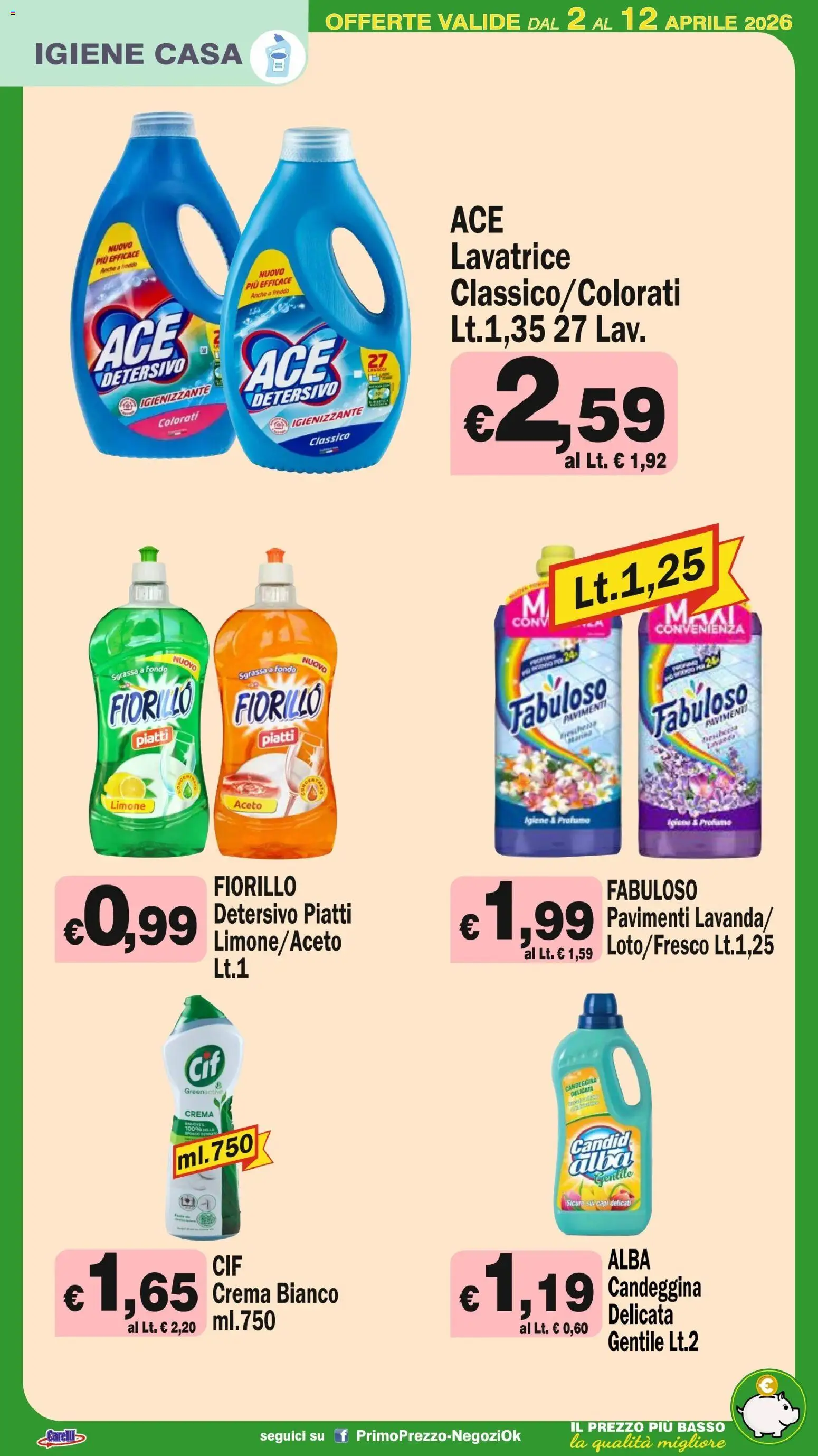 Volantino Primo Prezzo del 02.04.2026 | Pagina: 21 | Prodotti: Crema, Limone, Lavatrice, Profumo