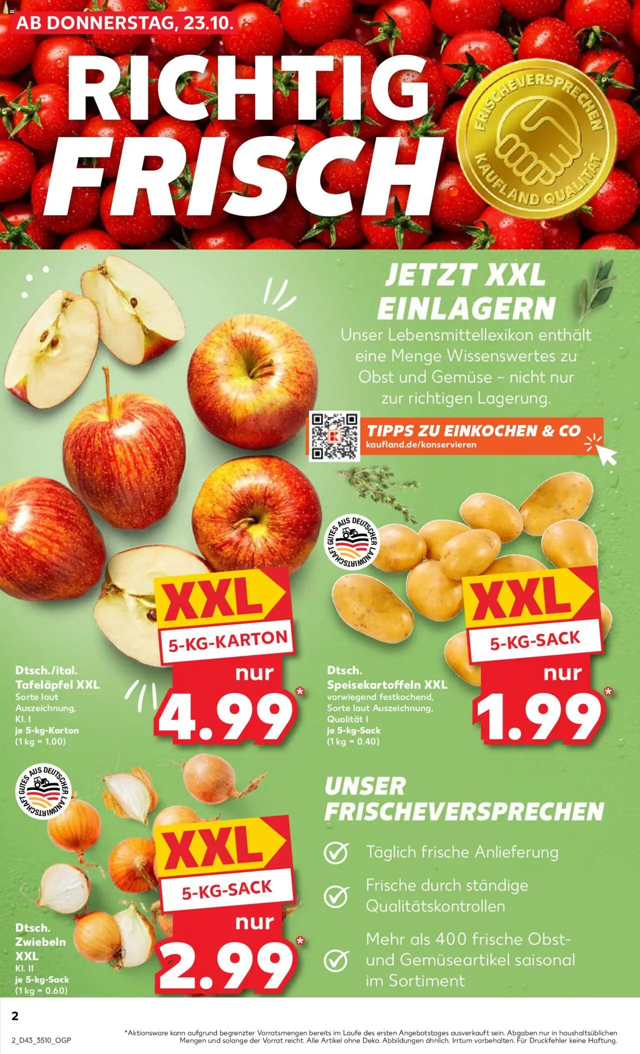 Kaufland prospekt Leipzig	 – gültig ab 23.10.2025 | Seite: 2 | Produkte: Zwiebeln, Gemüse, Obst
