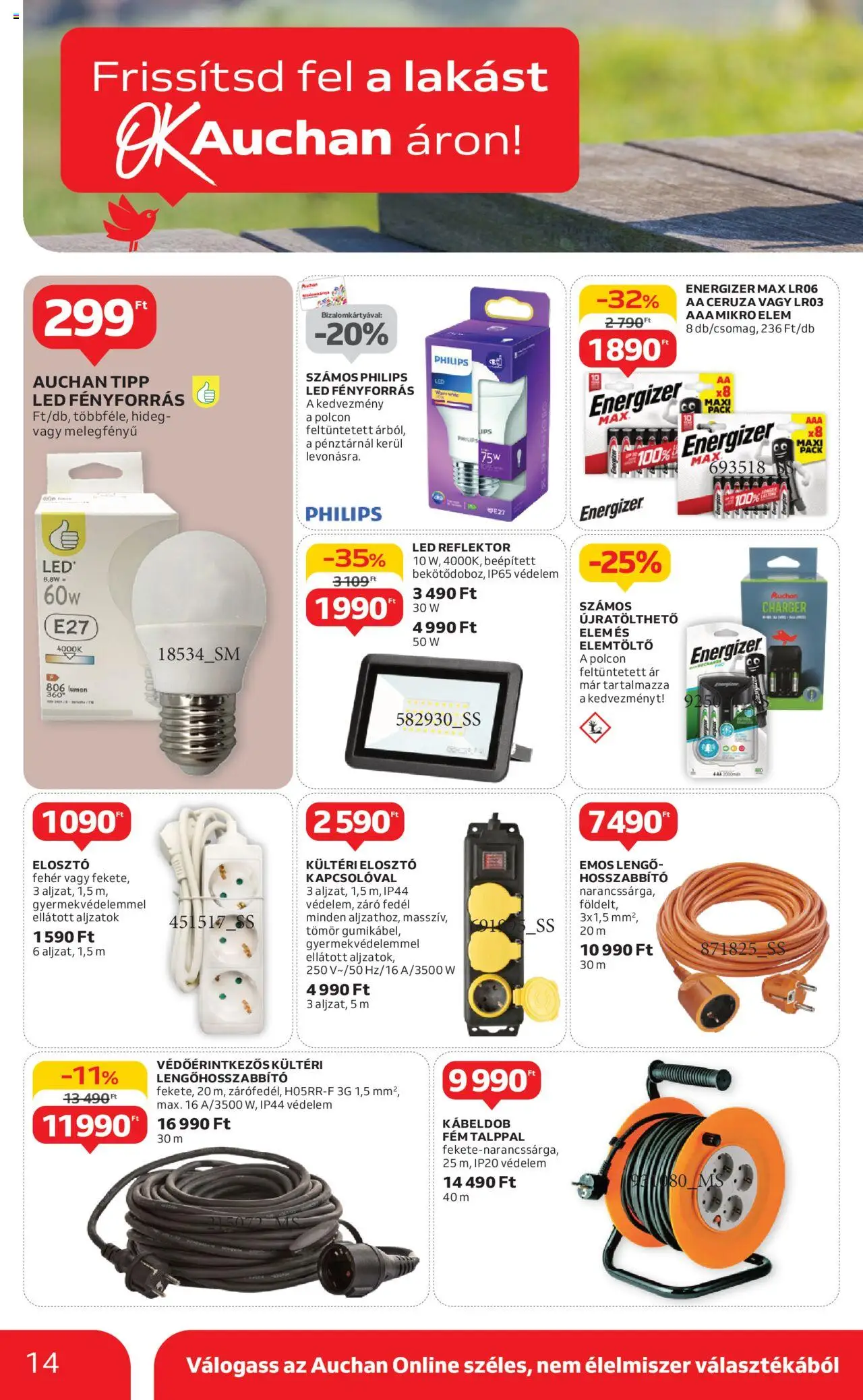 Auchan akciós ujság - amely érvényes a következő dátumtól: 05.06.2025 | Oldal: 14 | Termékek: Reflektor, Hosszabbító, Led reflektor