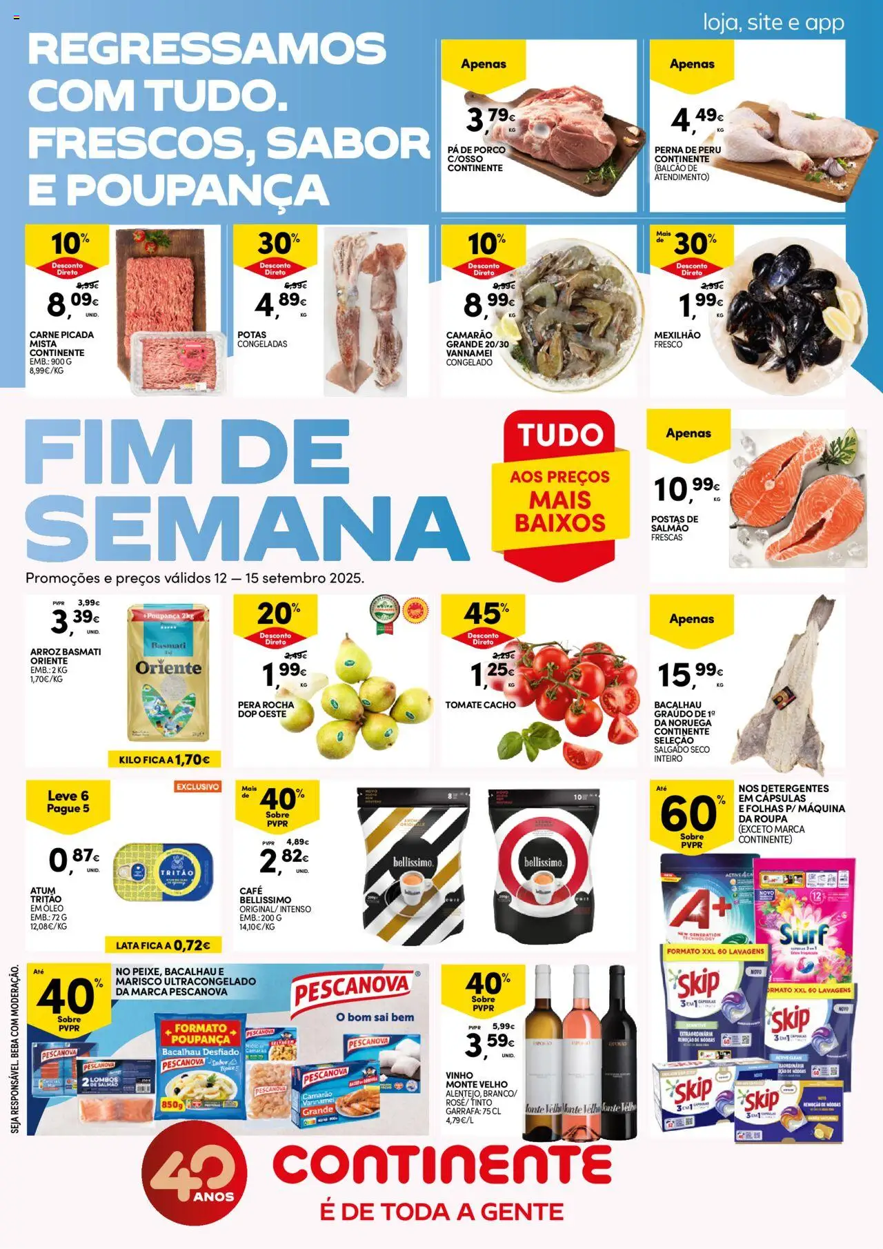Continente - Fim de Semana │ válido de 12.09.2025 | Página: 1 | Produtos: Salmão, Café, Vinho, Tomate
