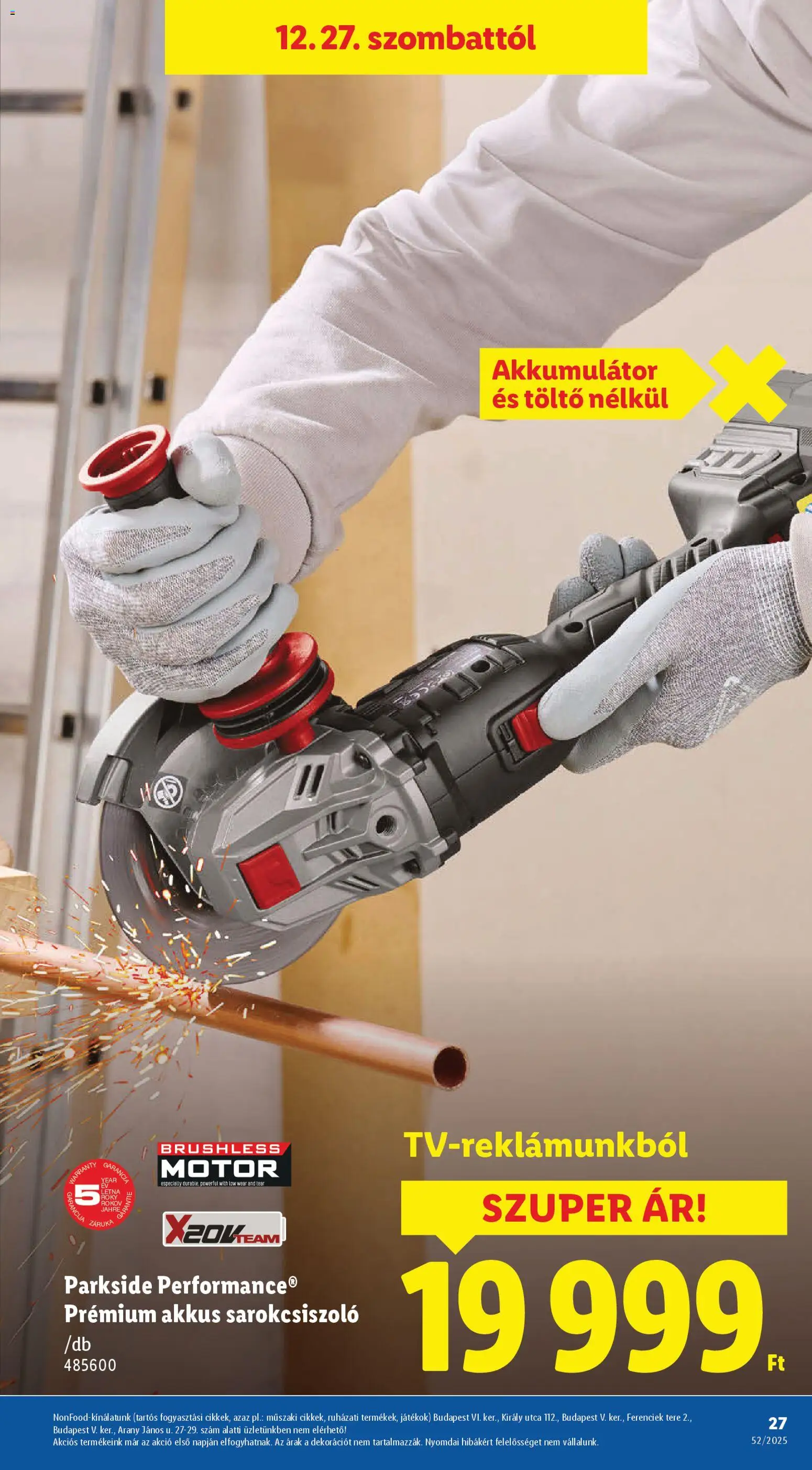 Lidl akciós ujság - amely érvényes a következő dátumtól: 27.12.2025 | Oldal: 27 | Termékek: Parkside, Játékok, Sarokcsiszoló, Töltő