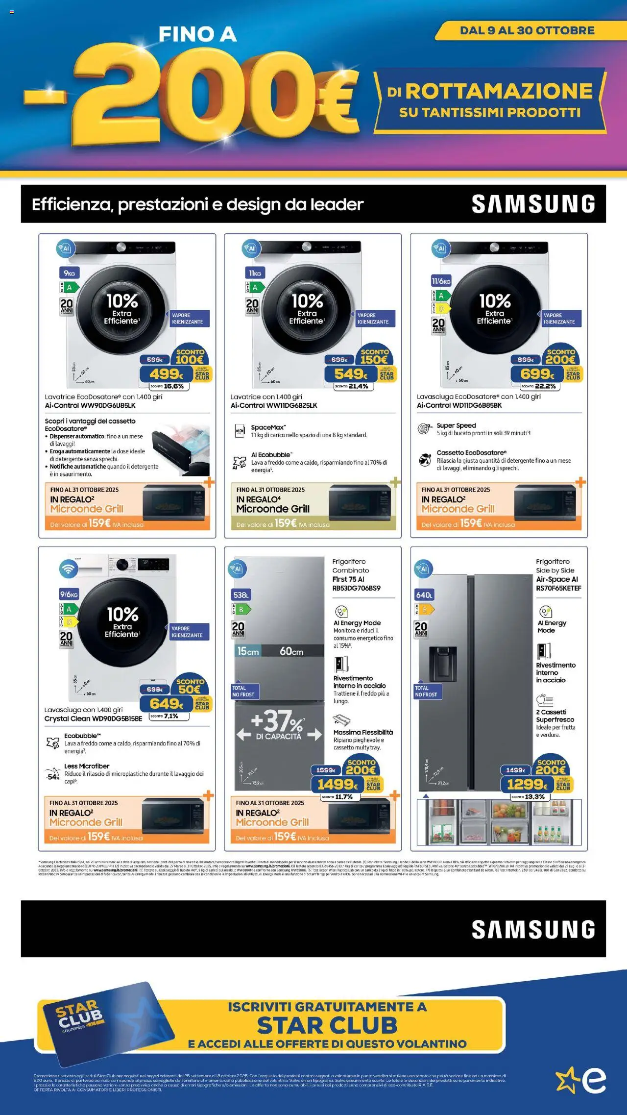 Volantino Euronics del 09.10.2025 | Pagina: 45 | Prodotti: Ripiano, Lavasciuga, Frigorifero combinato, Samsung