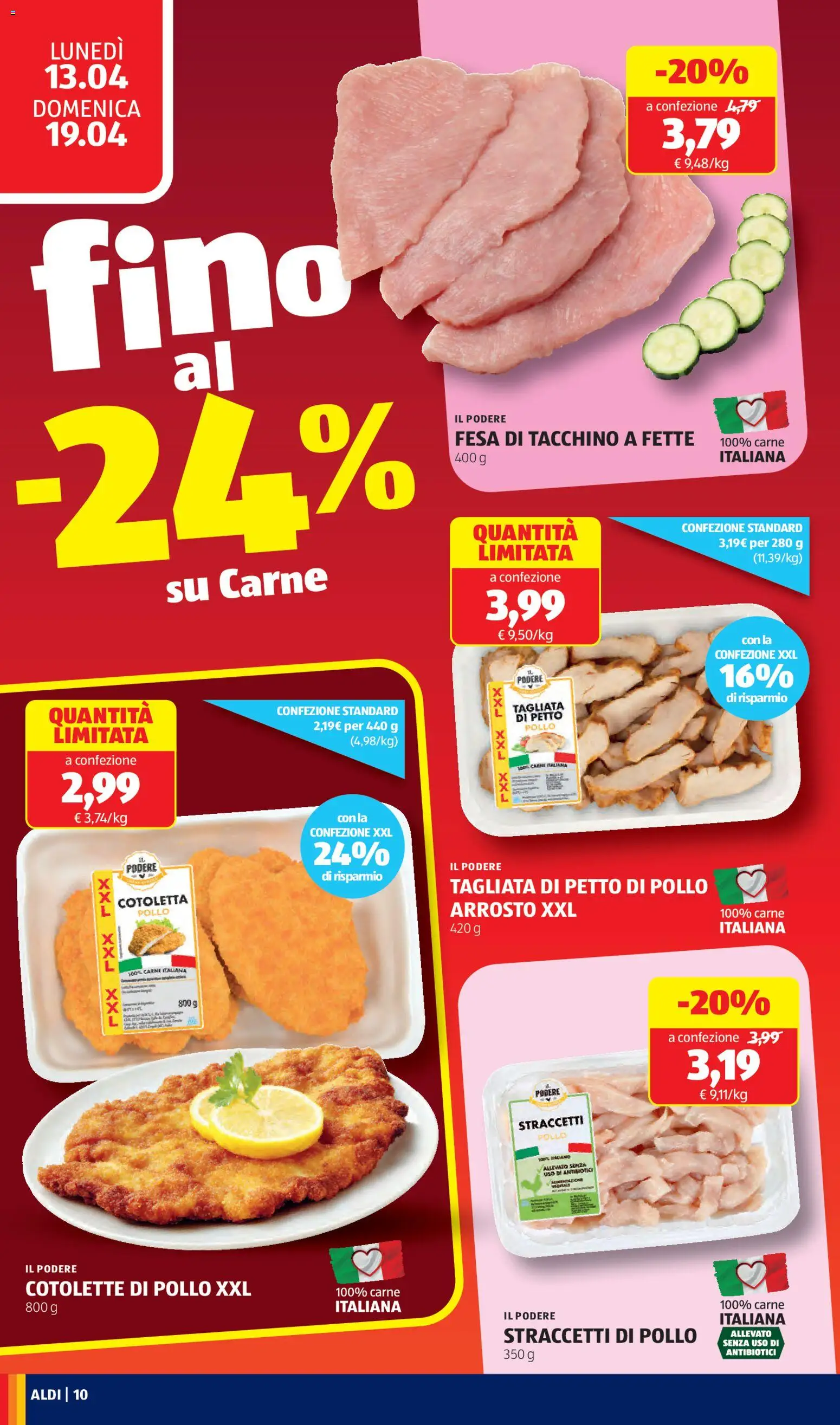 Volantino Aldi del 13.04.2026 | Pagina: 10 | Prodotti: Petto di Pollo, Arrosto, Pollo, Tacchino