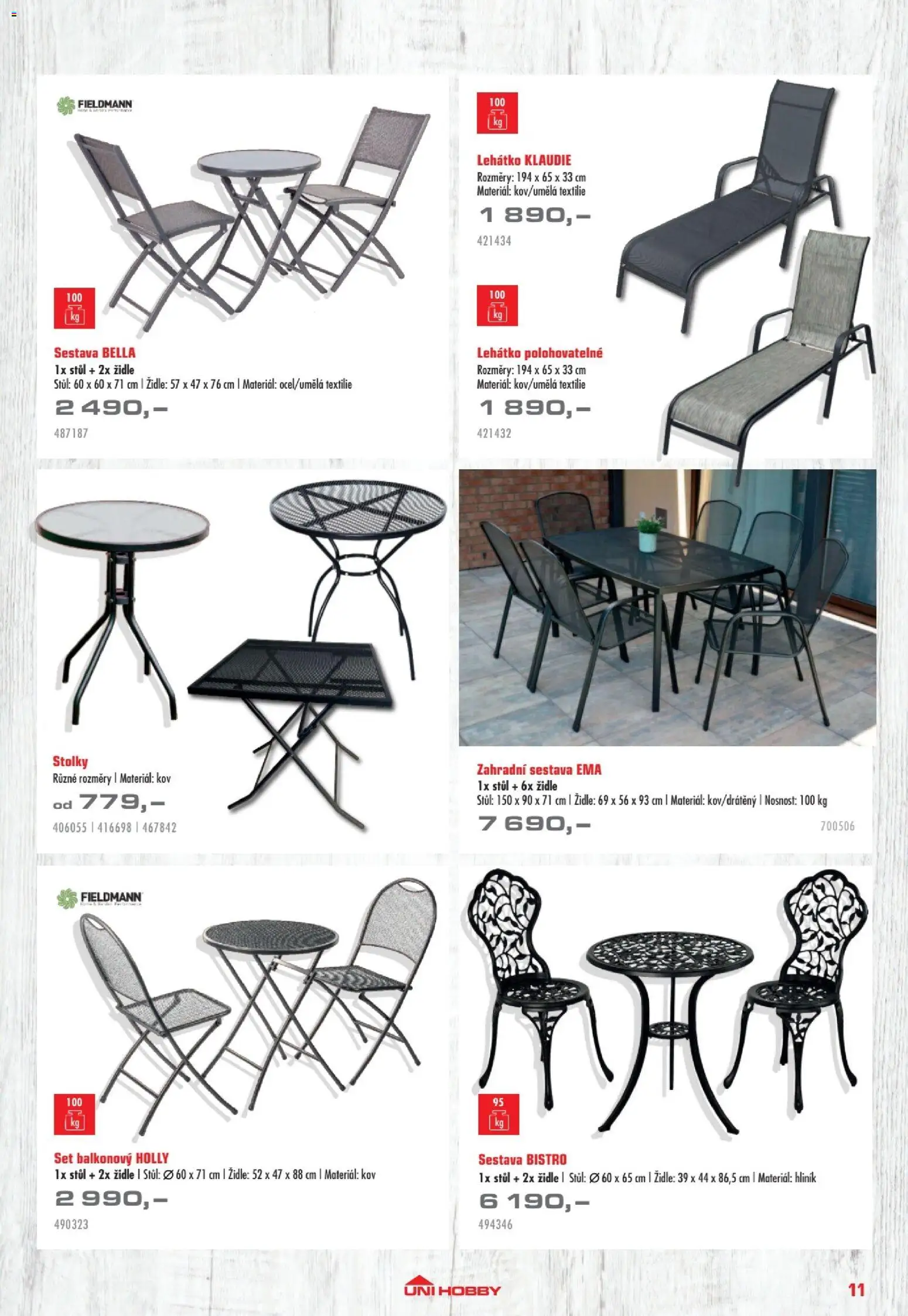 Uni Hobby katalog - Nábytek, grily a bazény 2026 od 10.04.2026 | Strana: 11 | Produkty: Lehátko, Stůl, Židle