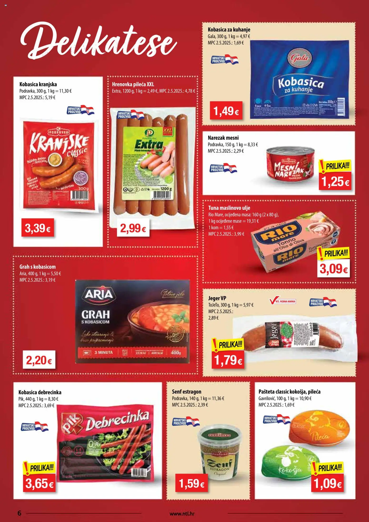 NTL katalog | vrijedi od 08.04.2026 | Stranica: 6 | Proizvodi: Grah, Pašteta, Kobasica, Senf