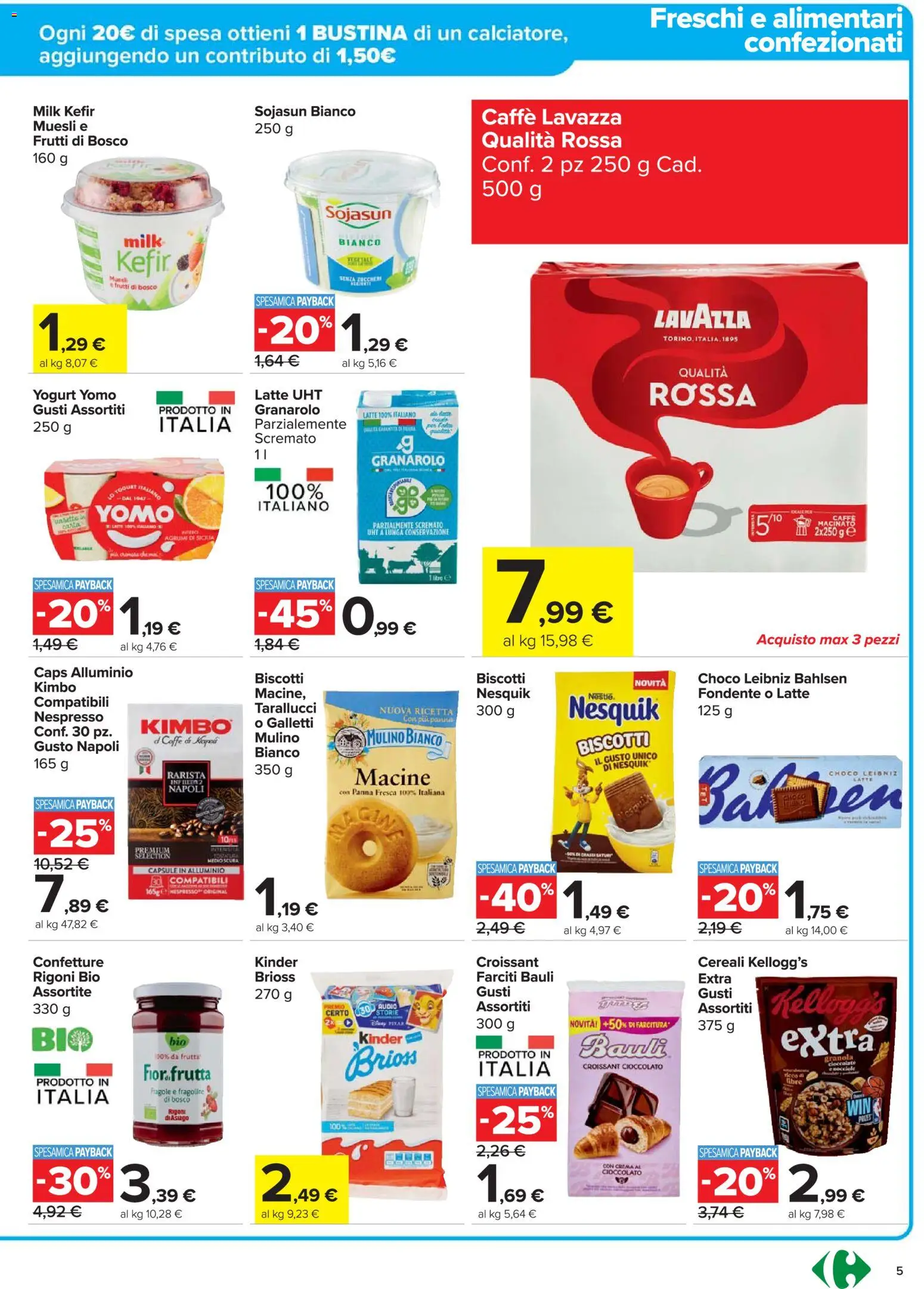 Volantino Carrefour del 20.11.2025 | Pagina: 5 | Prodotti: Panna, Frutta, Croissant, Lavazza