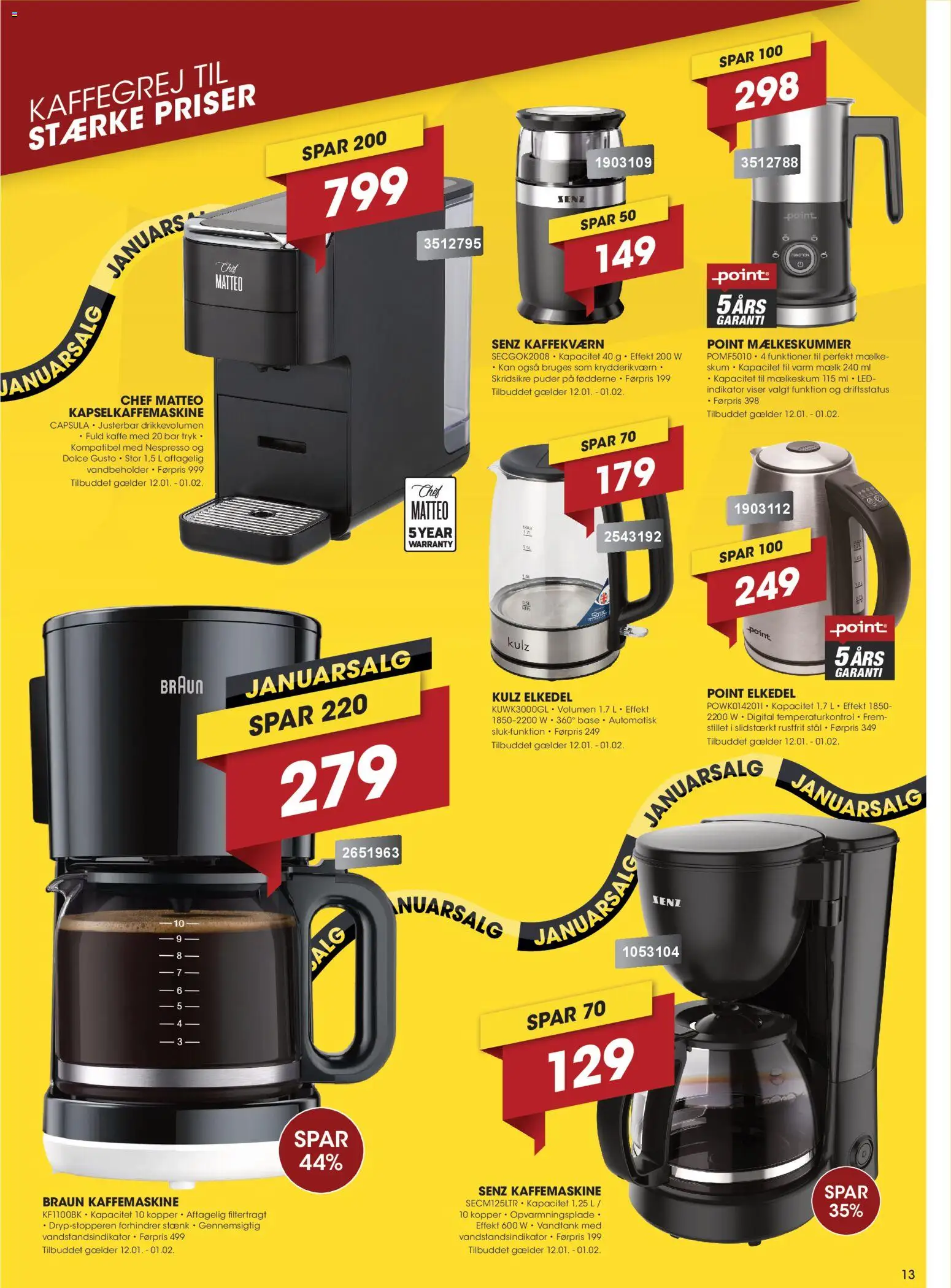 Punkt1 tilbudsavis – gyldig fra 12.01.2026 | Side: 13 | Produkter: Mælk, Kaffe, Søm, Kaffemaskine