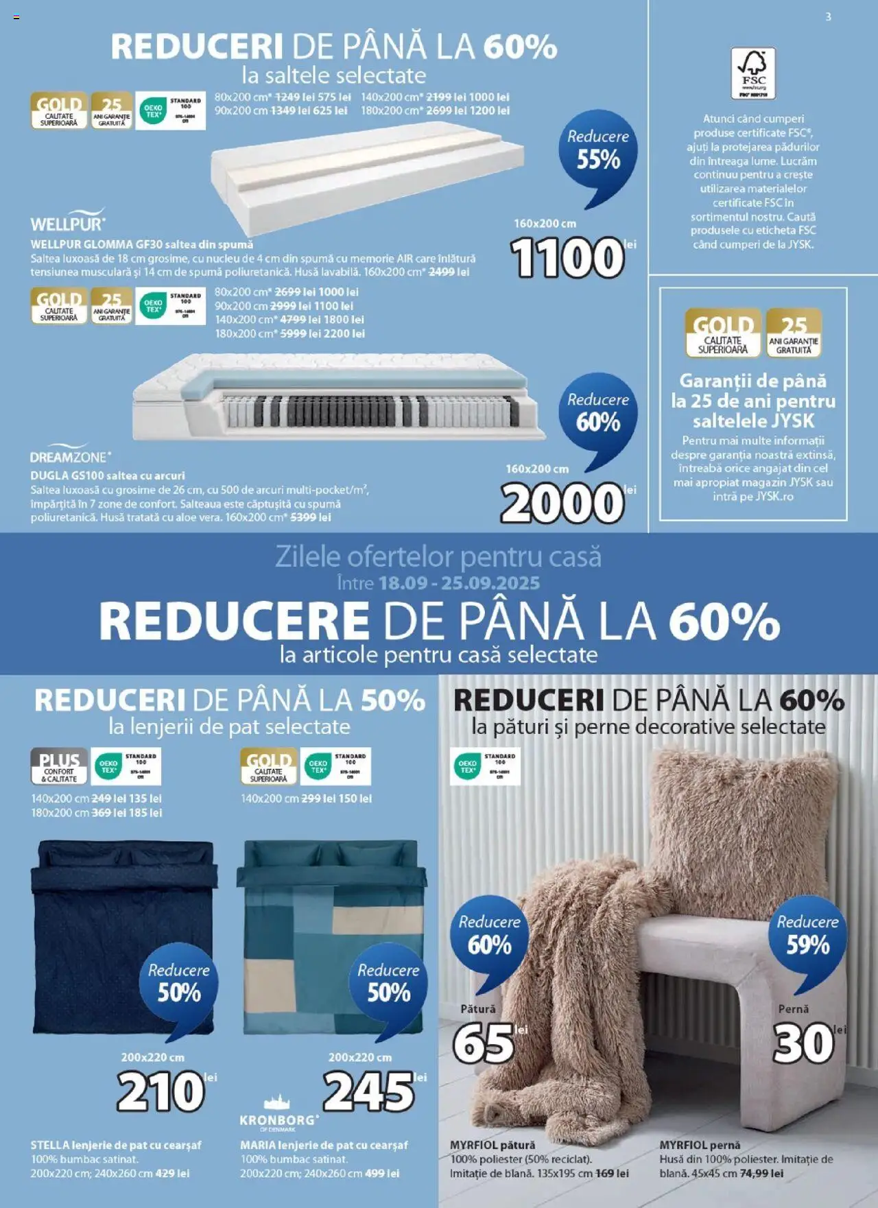 Noul catalog JYSK – valabil de la 18.09.2025 | Pagină: 3 | Produse: Memorie, Pat, Pernă, Pătură