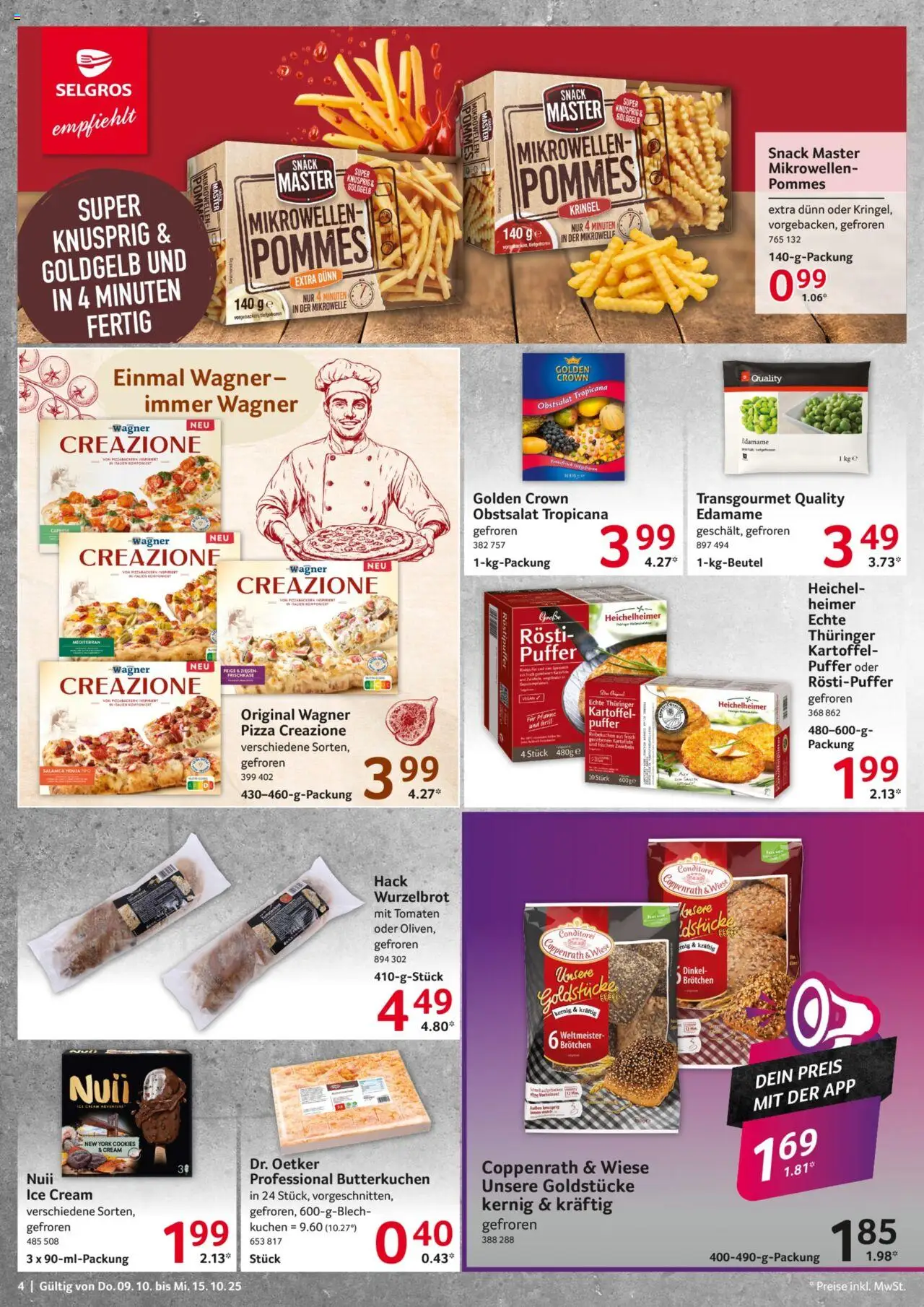 Selgros Prospekt 	 – gültig ab 09.10.2025 | Seite: 4 | Produkte: Pommes, Tomaten, Kartoffeln, Pizza