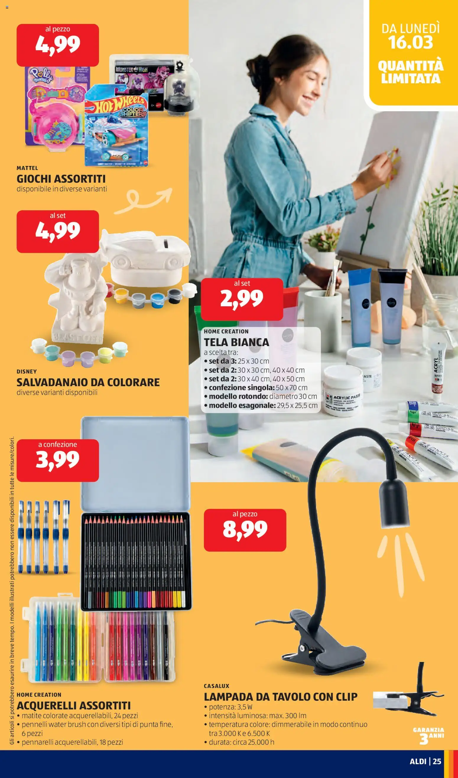 Volantino Aldi del 16.03.2026 | Pagina: 25 | Prodotti: Matite colorate, Pennarelli, Tavolo, Lampada