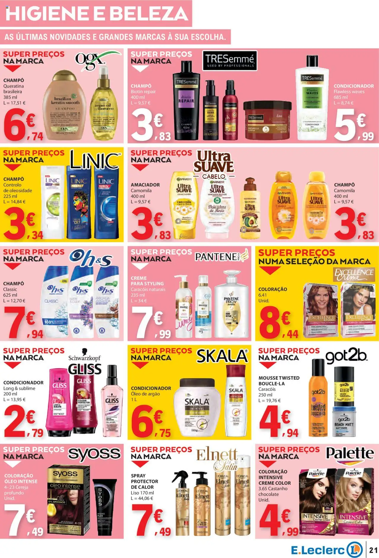 E.Leclerc folheto │ válido de 31.07.2025 | Página: 21 | Produtos: Shampoo, Condicionador, Chocolate, Creme