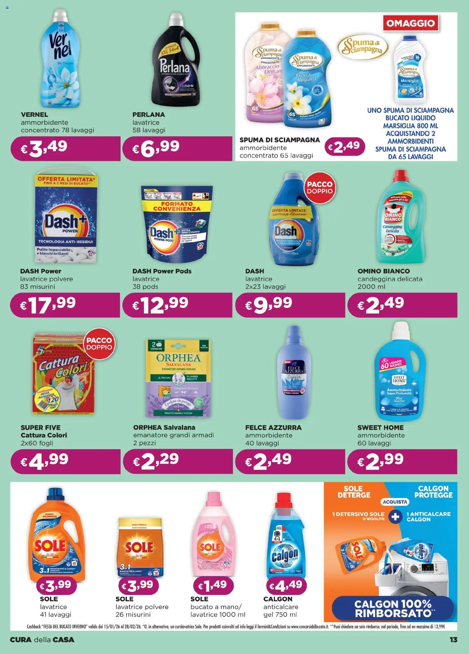 Volantino La Saponeria del 05.02.2026 | Pagina: 13 | Prodotti: Ammorbidente, Candeggina, Lavatrice, Profumo