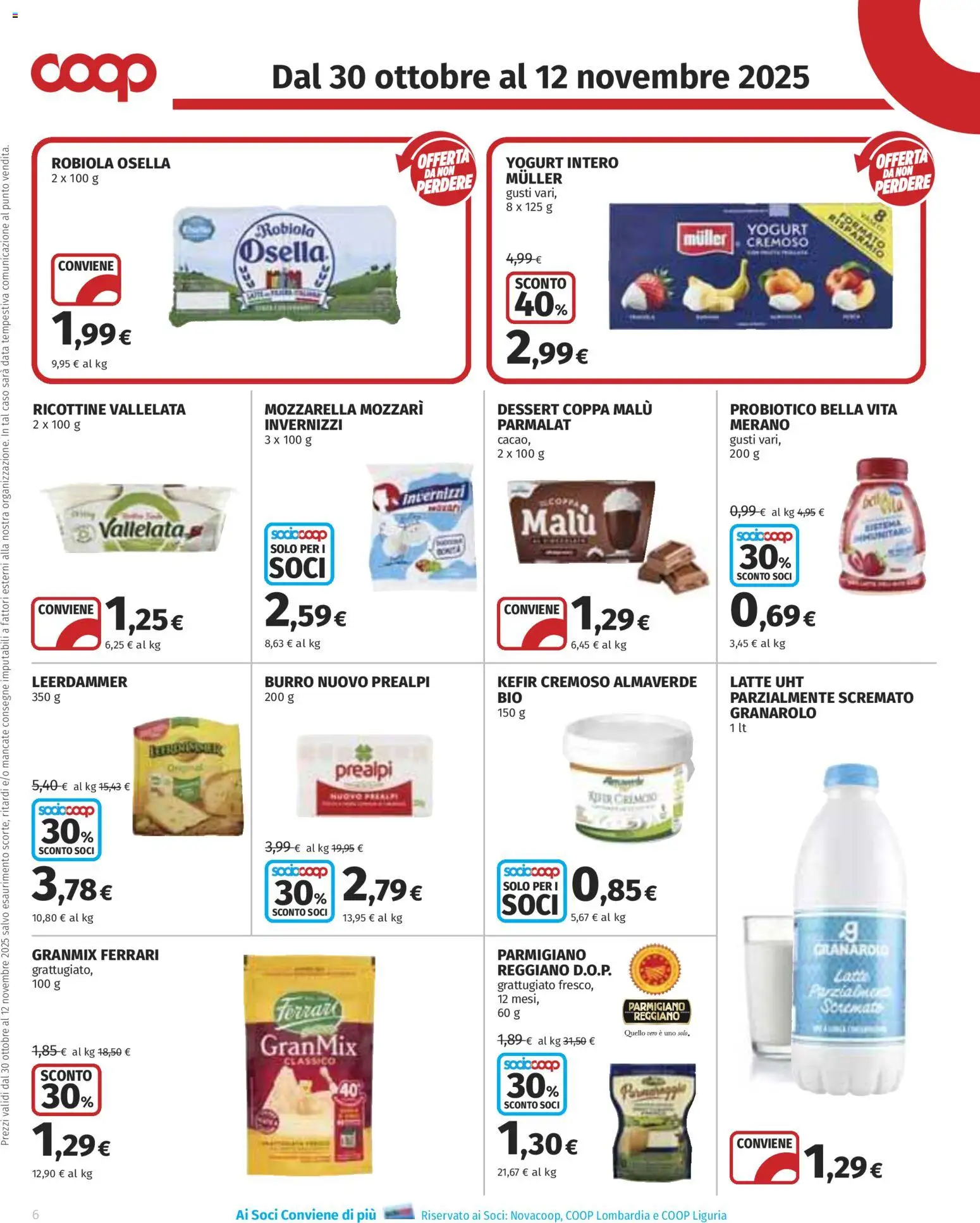 Volantino COOP del 30.10.2025 | Pagina: 6 | Prodotti: Yogurt, Latte, Burro, Robiola