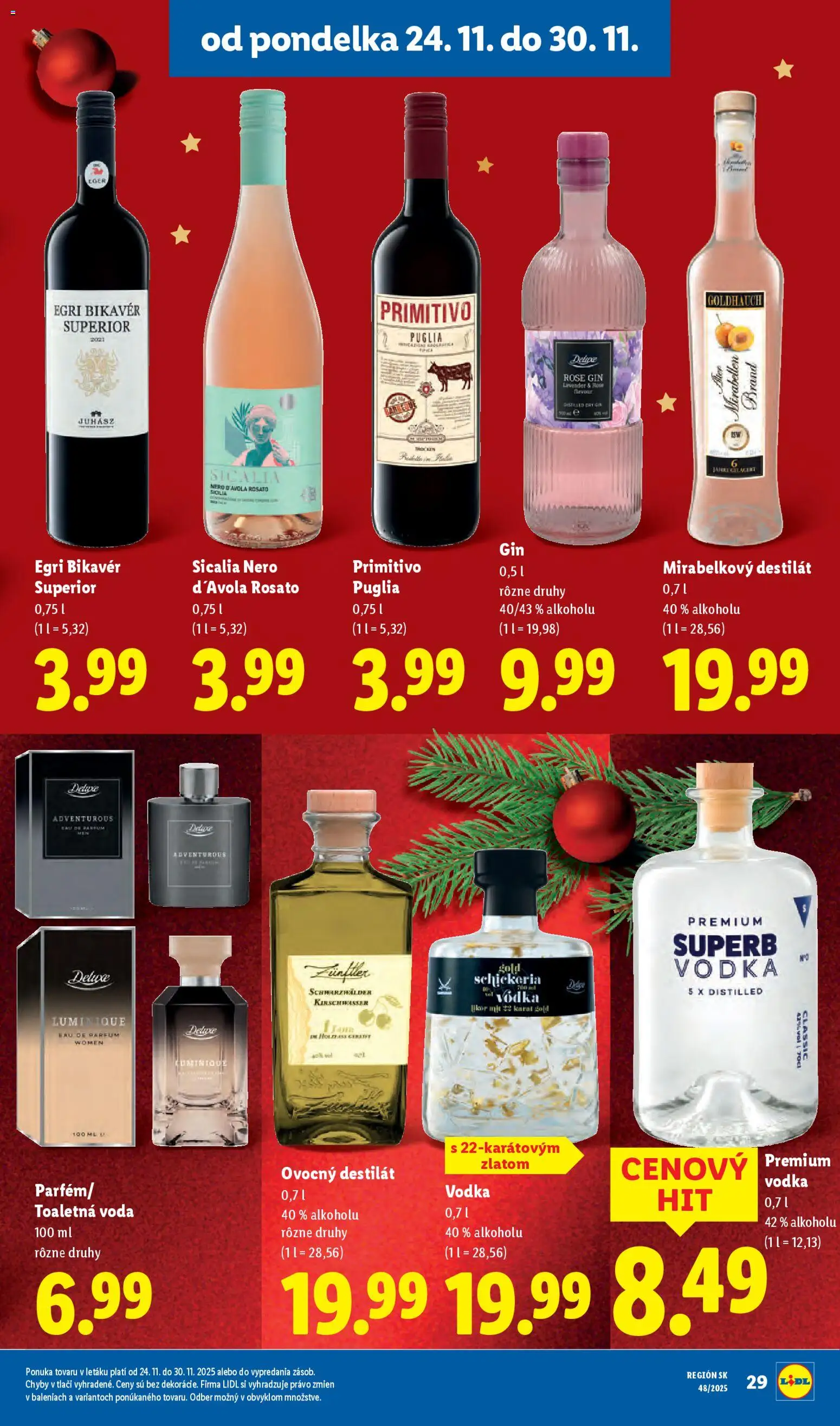 Nové Lidl akcie – leták je platný od 27.11.2025 | Strana: 71 | Produkty: Toaletná voda, Gin, Vodka, Destilát